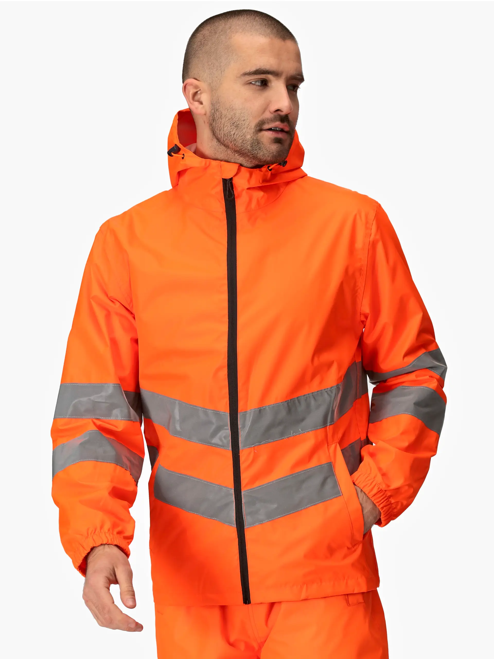 regatta-trw497-pro-hi-vis-packaway-jacket-orange-model-1 Regatta Pro Hi-Vis Packaway Jacket