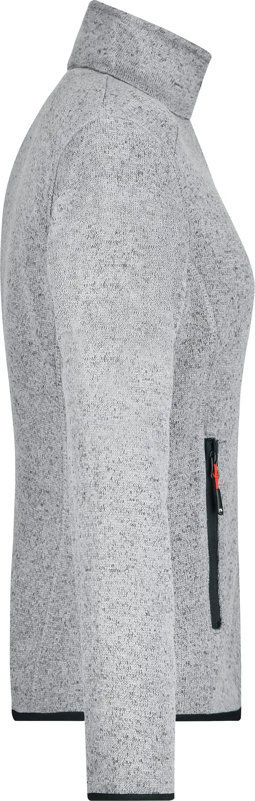 jn761-ladies-knitted-fleece-jacket-lightgreymelange-red-right-6 James & Nicholson Ladies Knitted Fleece Jacket