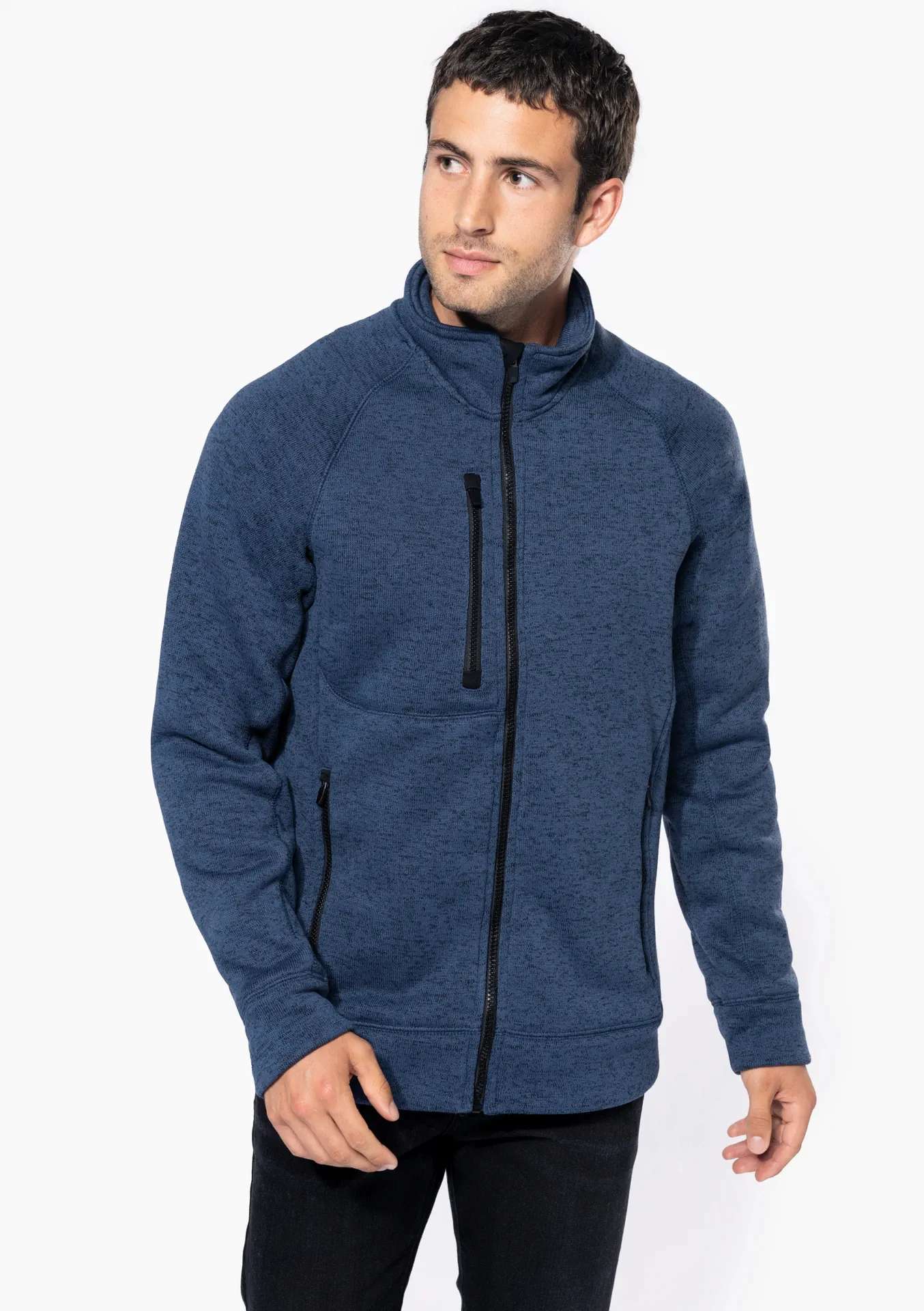 kariban-K9106-herren-melange-strickfleece-jacke-model-0 Kariban Herren Melange Strickfleece Jacke