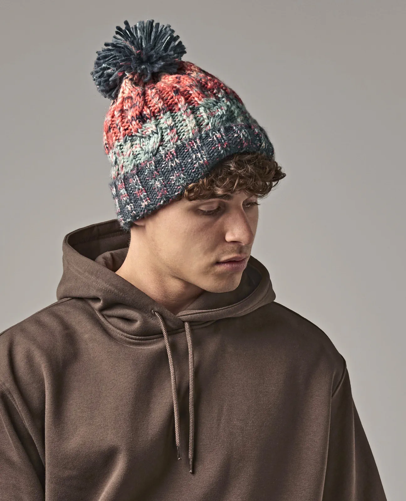 beechfield-b486-corkscrew-pom-pom-beanie-model-0 Beechfield Corkscrew Pom Pom Beanie