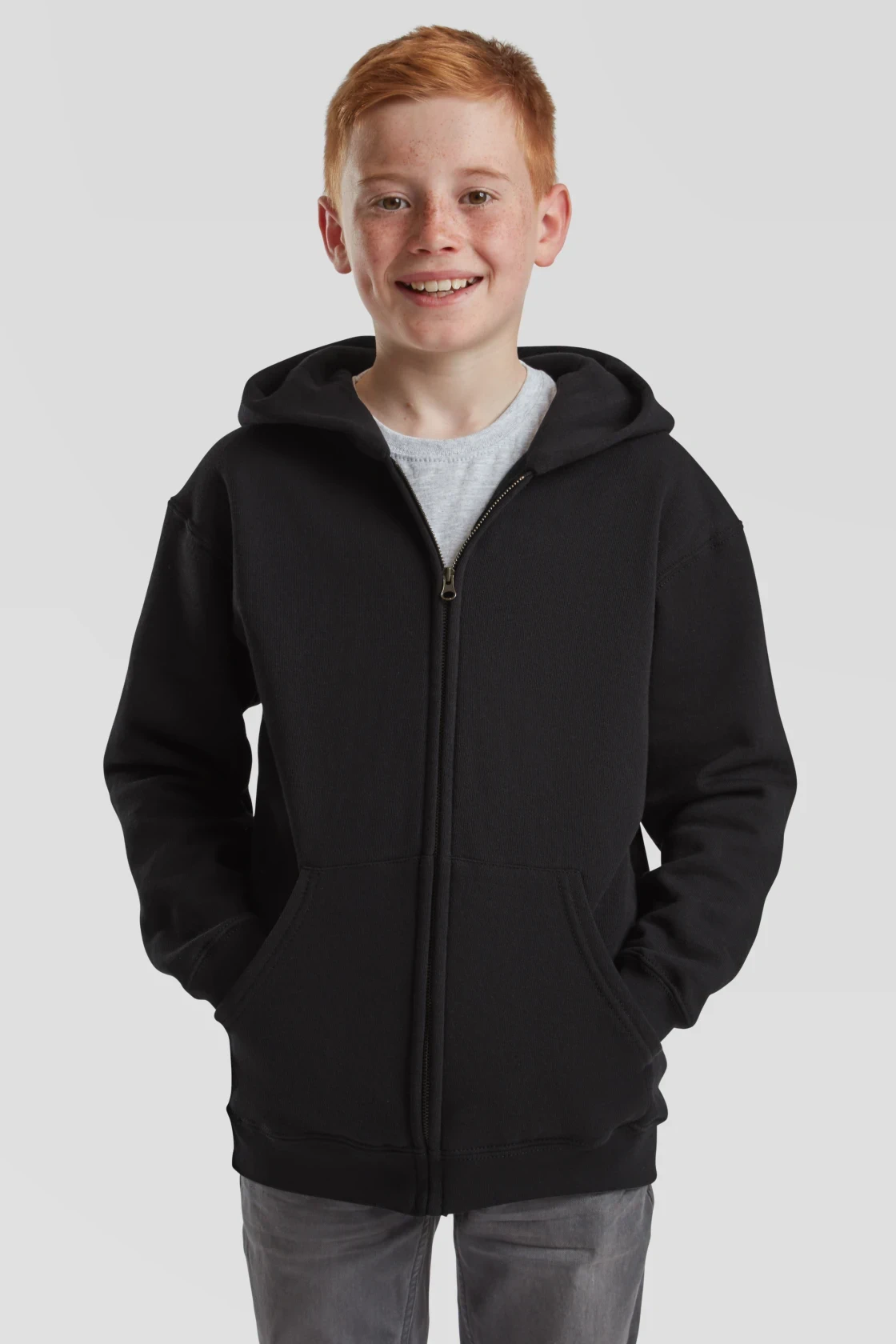 fruit-of-the-loom-62-045-0-kids-classic-hooded-sweat-jacket-black-model-0 F.O.L. Classic Hooded Sweat Jacket Kids