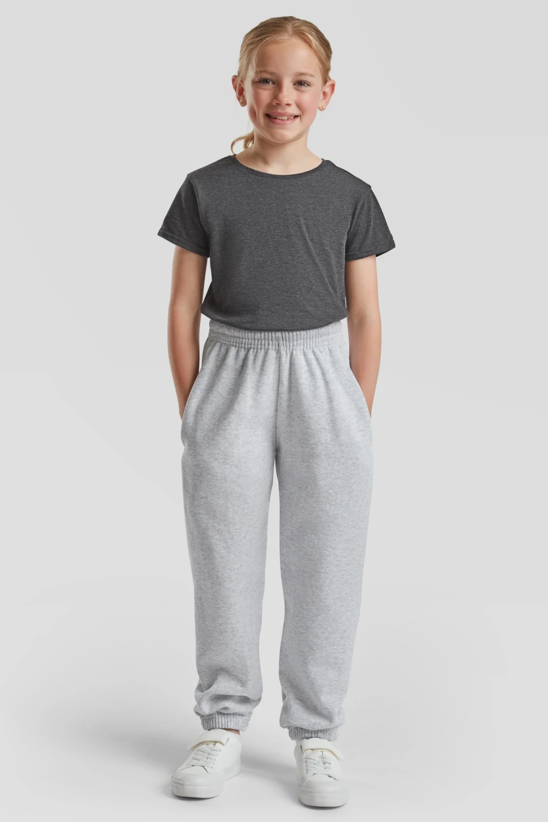 fruit-of-the-loom-64-051-0-kids-classic-elasticated-cuff-jog-pants-heathergrey-model-3 F.O.L. Classic Elasticated Cuff Jog Pants Kids