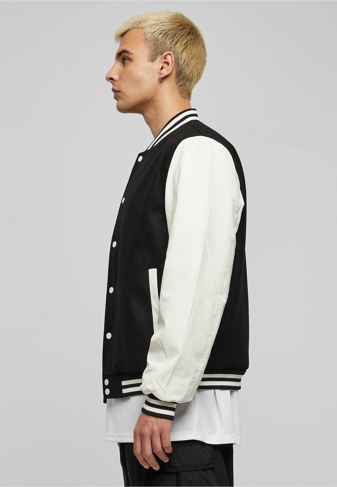 BYB-BY269-oldschool-college-jacket-black-white-model-1 Build Your Brand Oldschool College Jacket