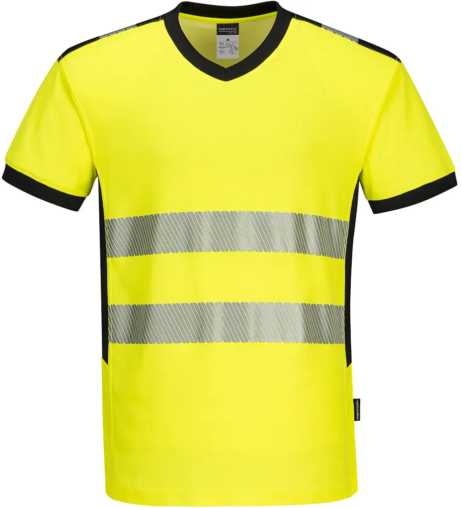 PORTWEST PW310 Warnschutz-T-Shirt mit V-Ausschnitt und Mesh Einsatz kurzarm