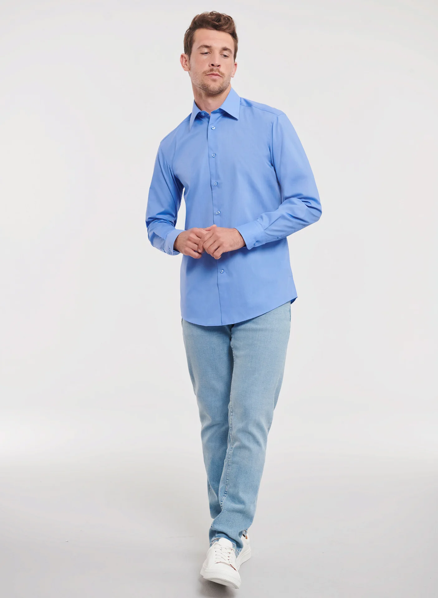 Russell Men's Long Sleeve Polycotton Easy Care Tailored Poplin Shirt