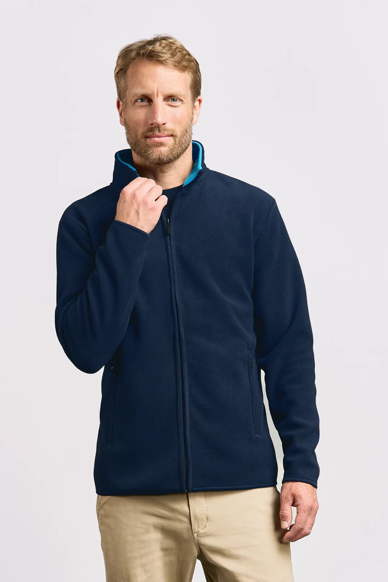 promodoro-7961-mens-double-fleece-jacket-navy-aqua-model-0 Promodoro Men's Double Fleece Jacket