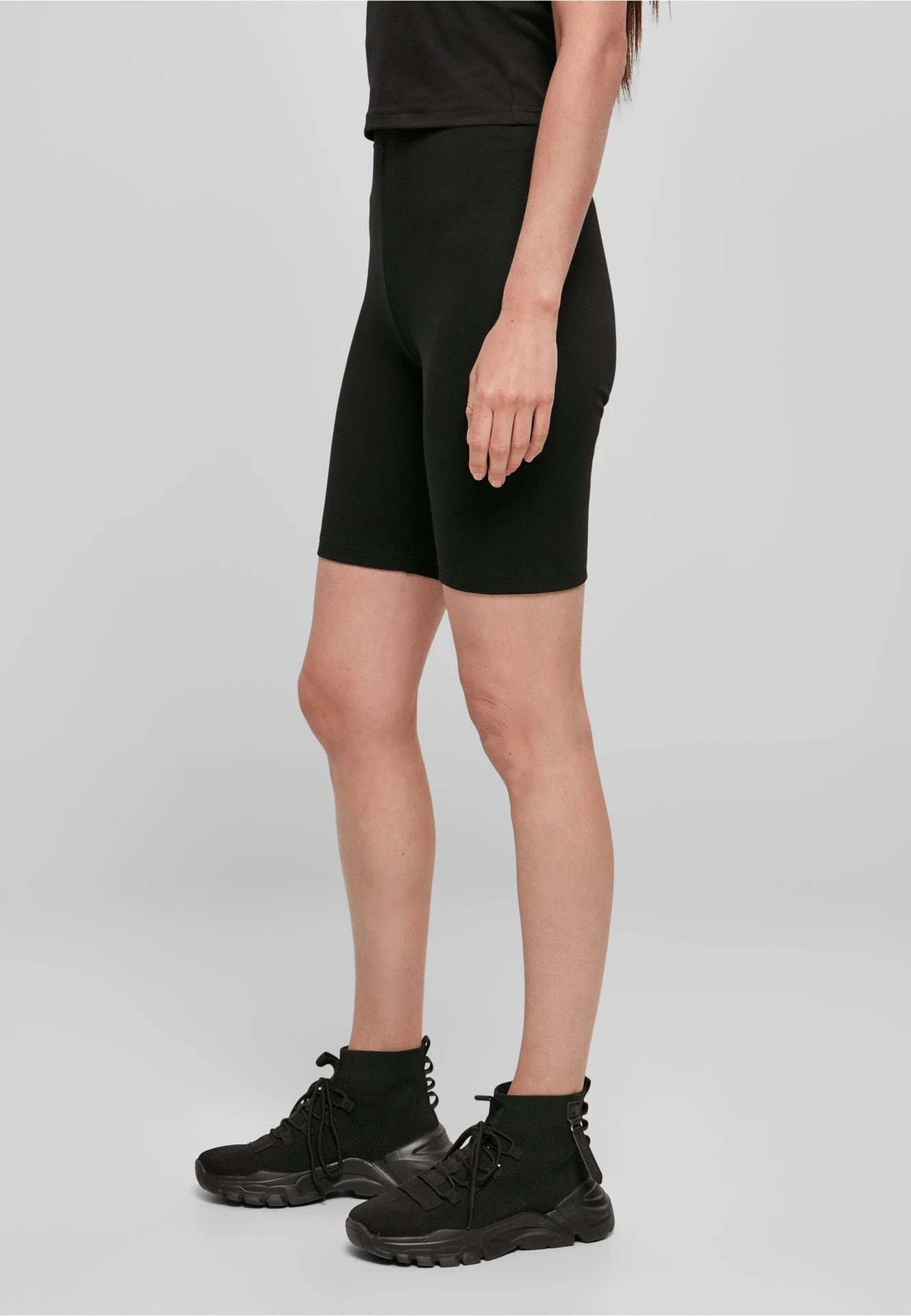BYB-BY184-ladies-high-waist-cycle-shorts-black-model-1 Build Your Brand Ladies High Waist Cycle Shorts