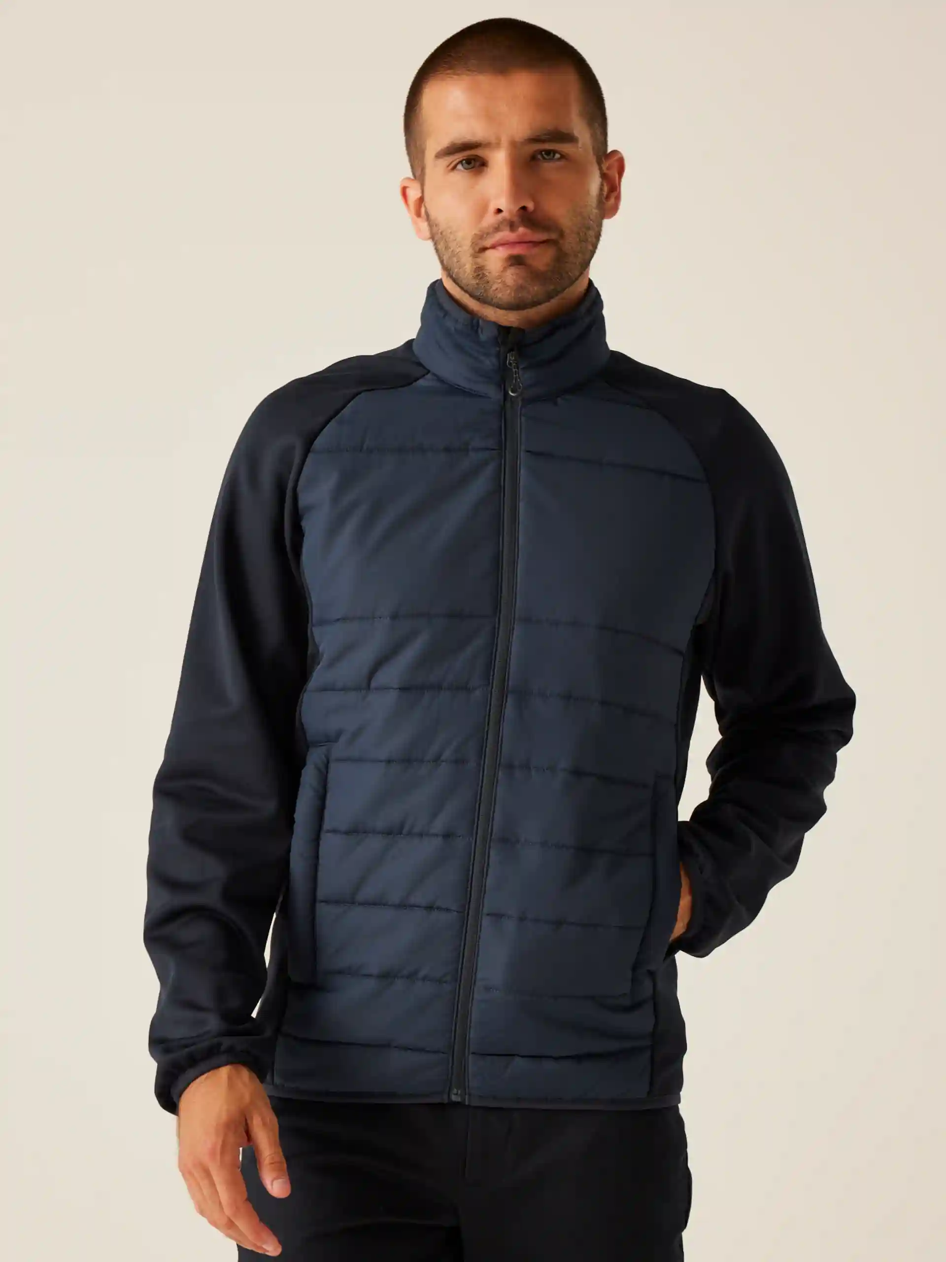 regatta-tra590-essential-hyprid-jacket-navy-model-1 Regatta Essential Hybrid Jacket