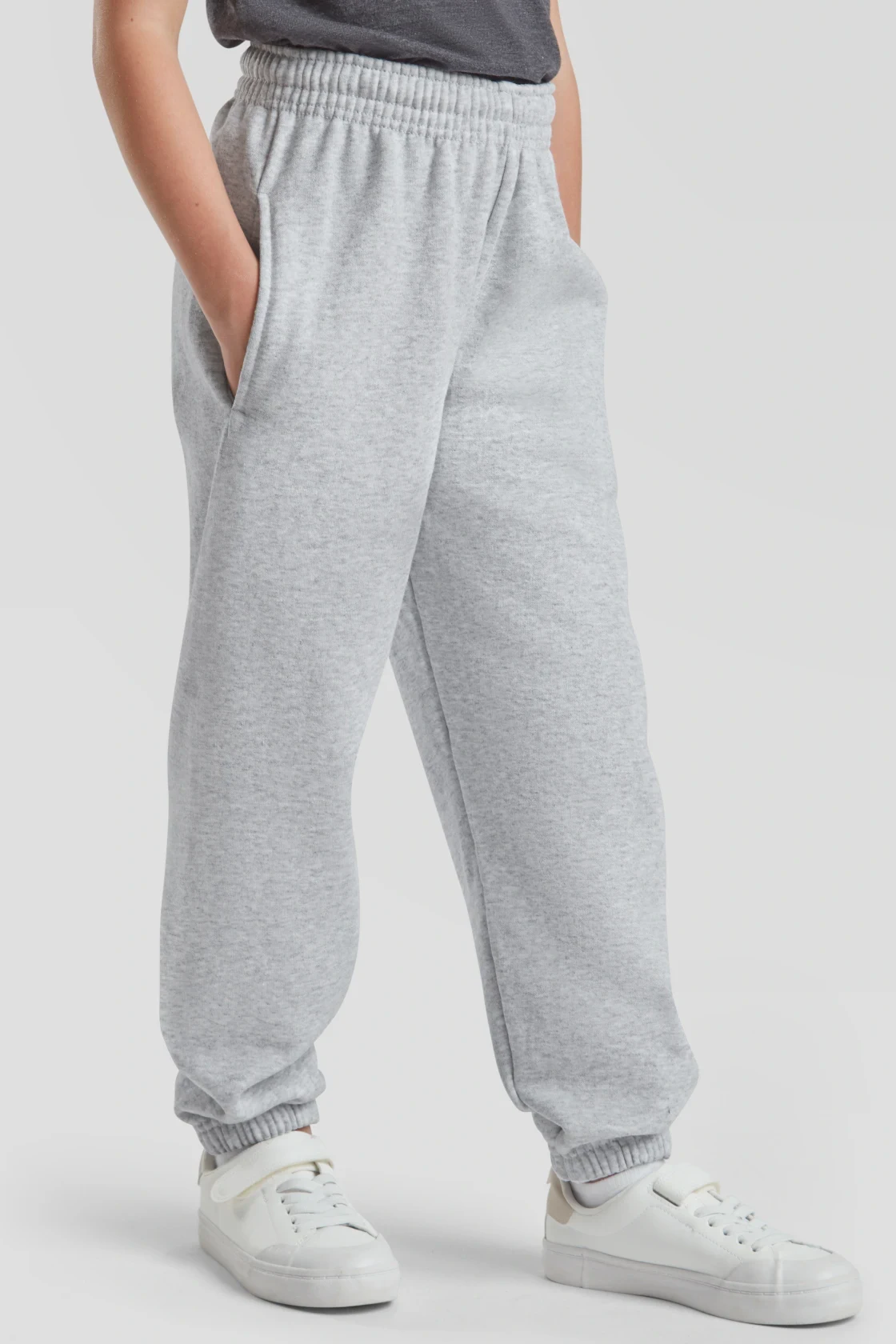 fruit-of-the-loom-64-051-0-kids-classic-elasticated-cuff-jog-pants-heathergrey-model-1 F.O.L. Classic Elasticated Cuff Jog Pants Kids