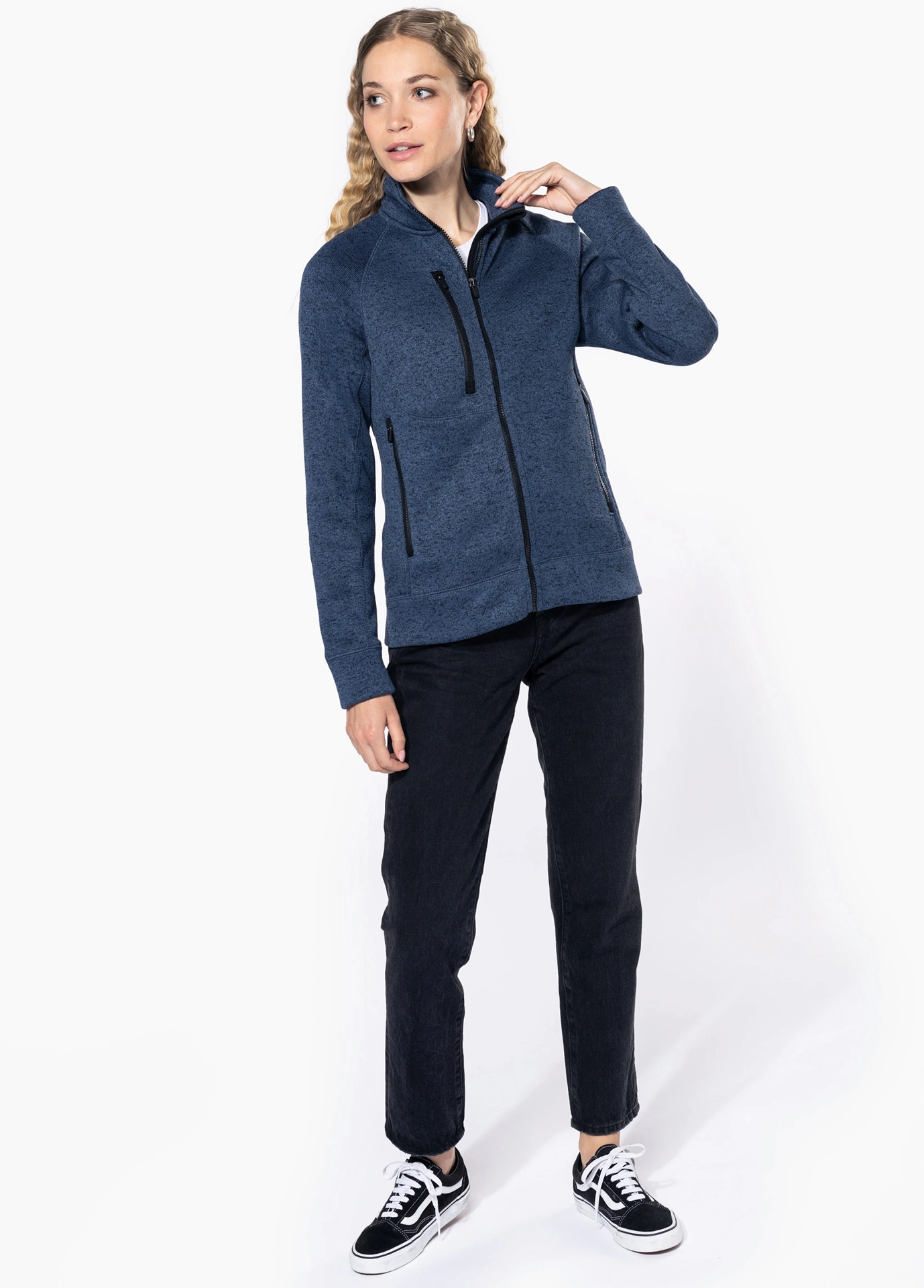 kariban-K9107-damen-melange-strickfleece-jacke-model-1 Kariban Damen Melange Strickfleece Jacke