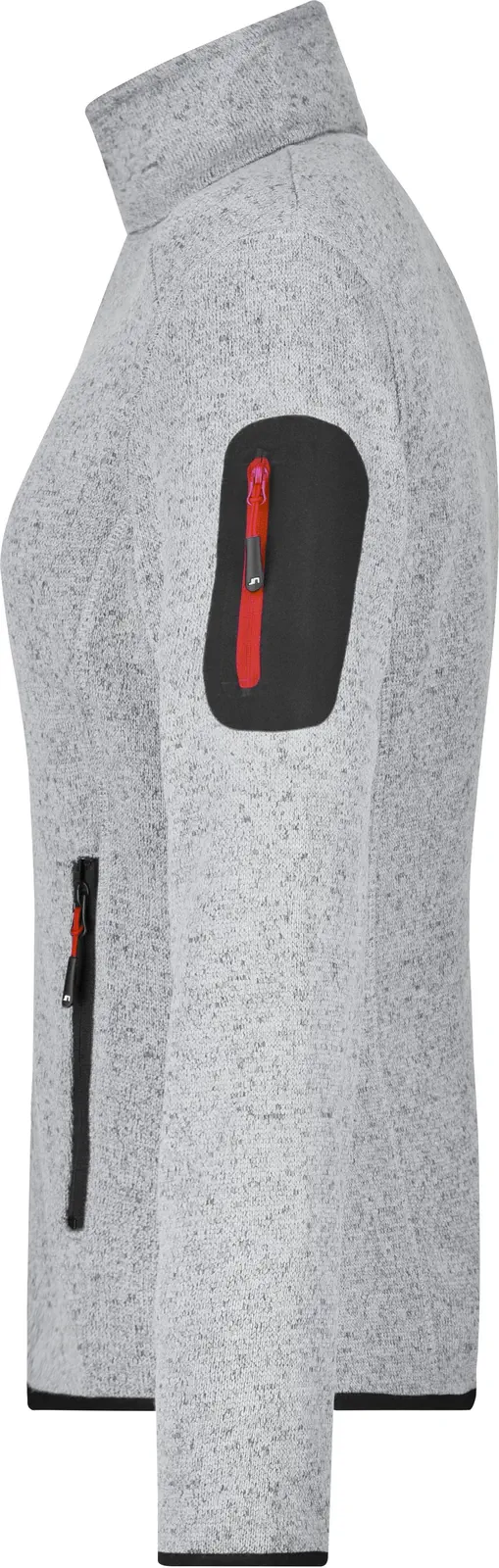 jn761-ladies-knitted-fleece-jacket-lightgreymelange-red-left-4 James & Nicholson Ladies Knitted Fleece Jacket