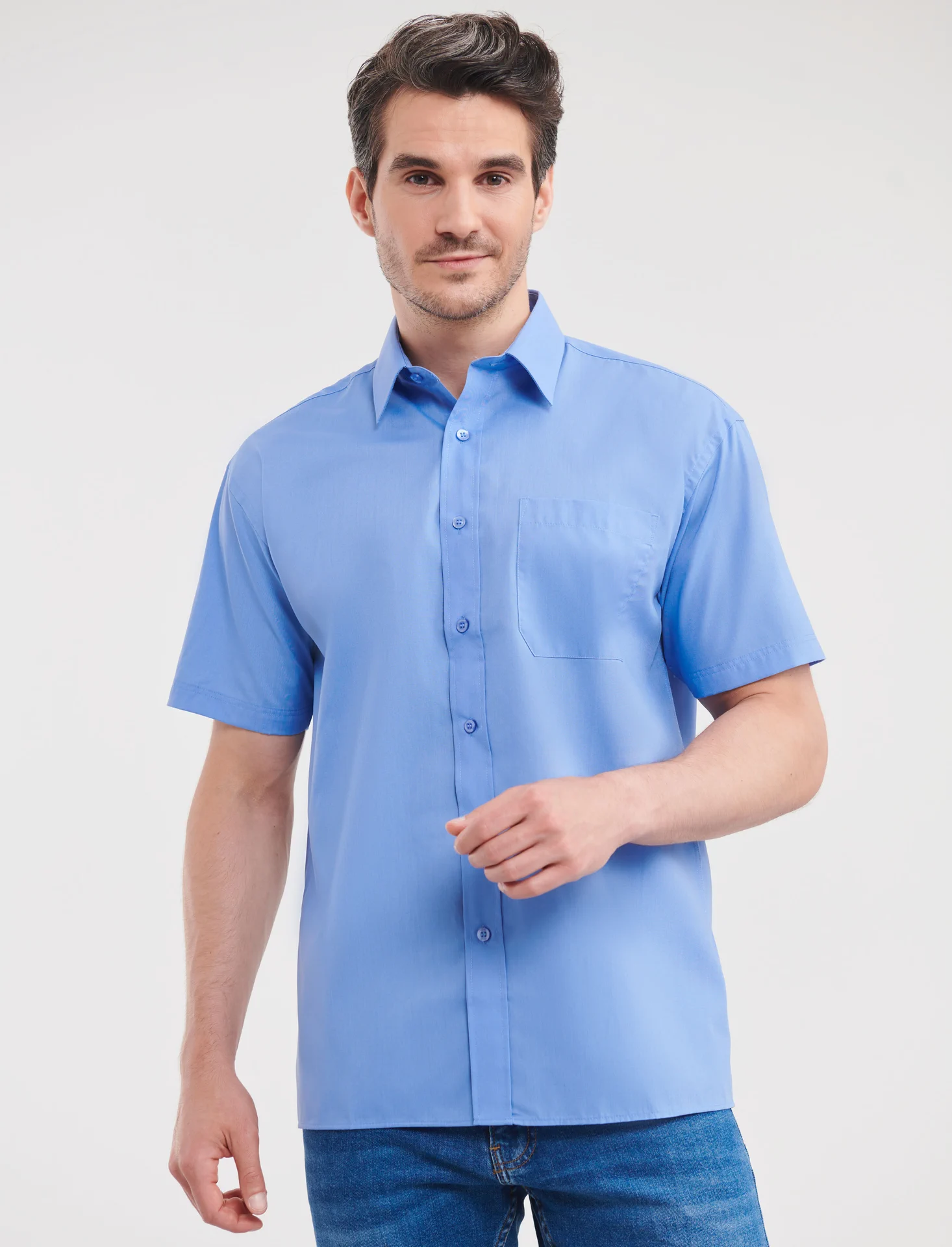 Russell Men's Short Sleeve Polycotton Easy Care Poplin Shirt