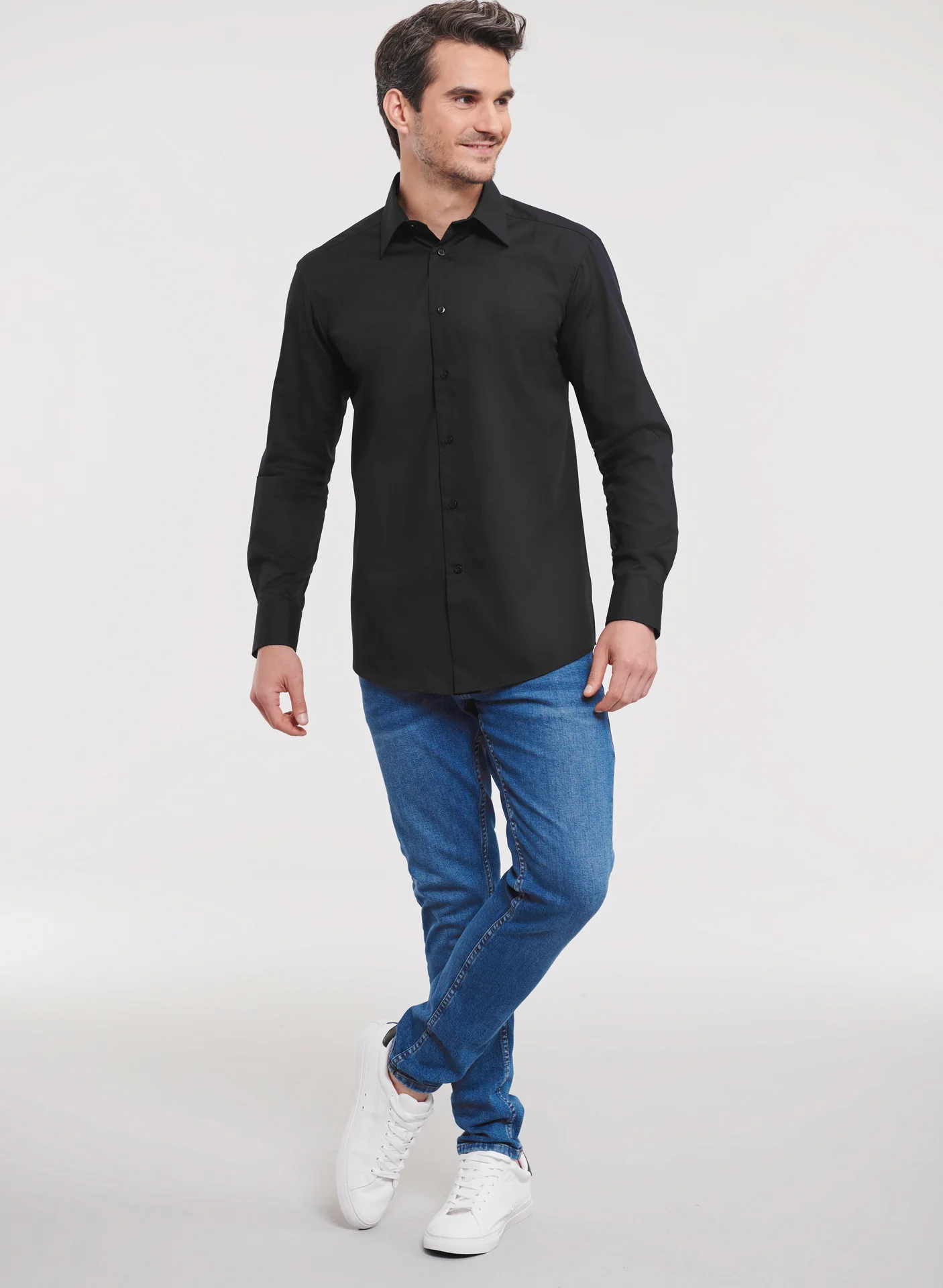 Russell Men's Long Sleeve Polycotton Easy Care Tailored Poplin Shirt