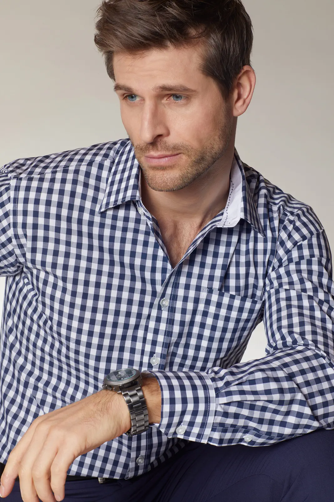 jn617-mens-checked-shirt-model-1 James & Nicholson Men's Checked Shirt