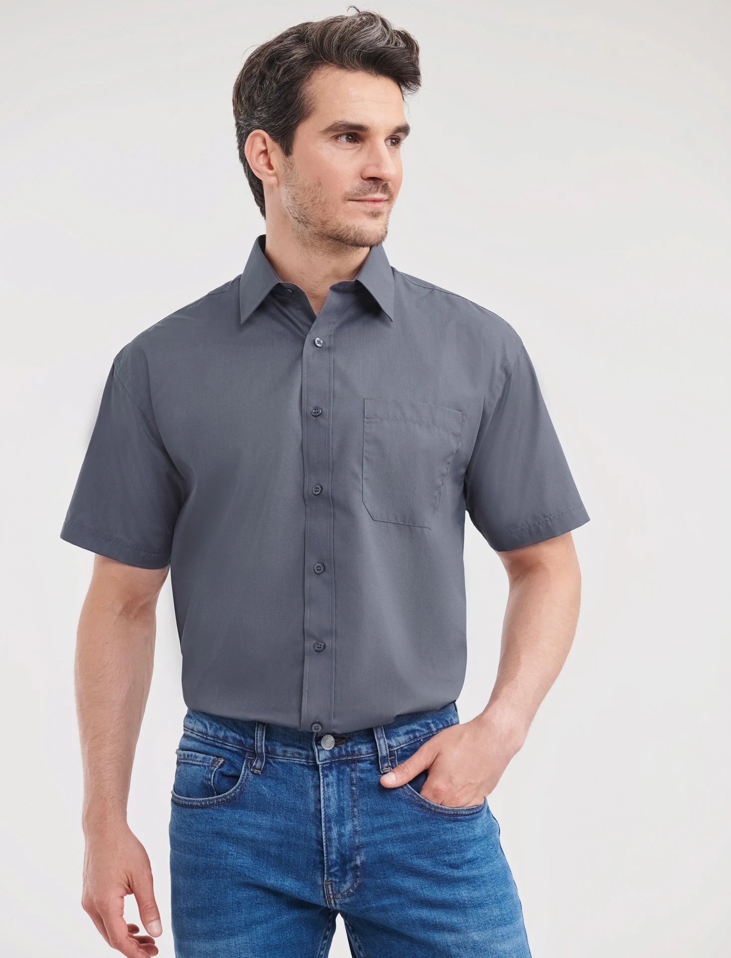 Russell Men's Short Sleeve Polycotton Easy Care Poplin Shirt
