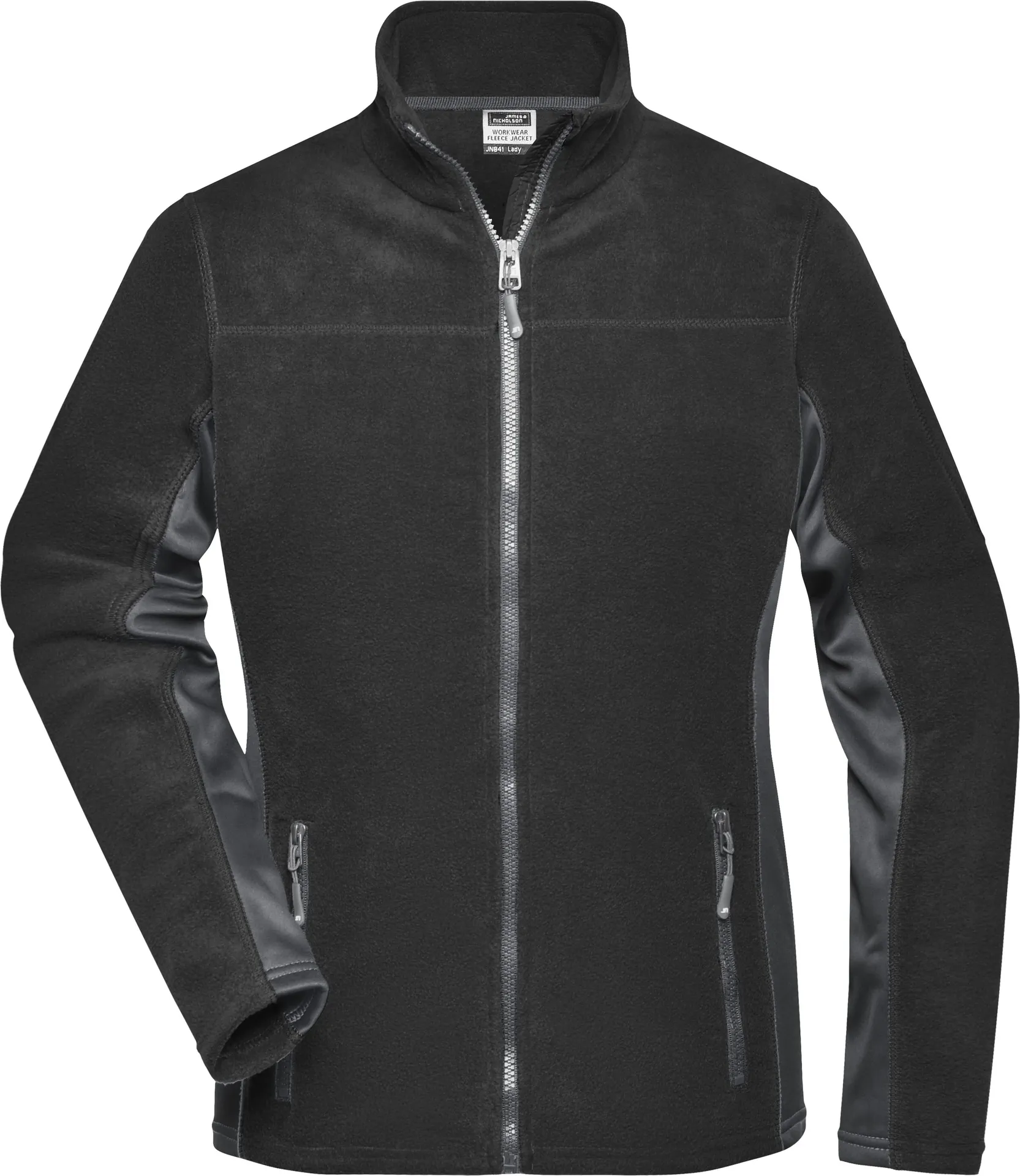 jn841-ladies-workwear-fleece-jacket-black-carbon-front-3 James & Nicholson Ladies Workwear Fleece Jacket -Strong-