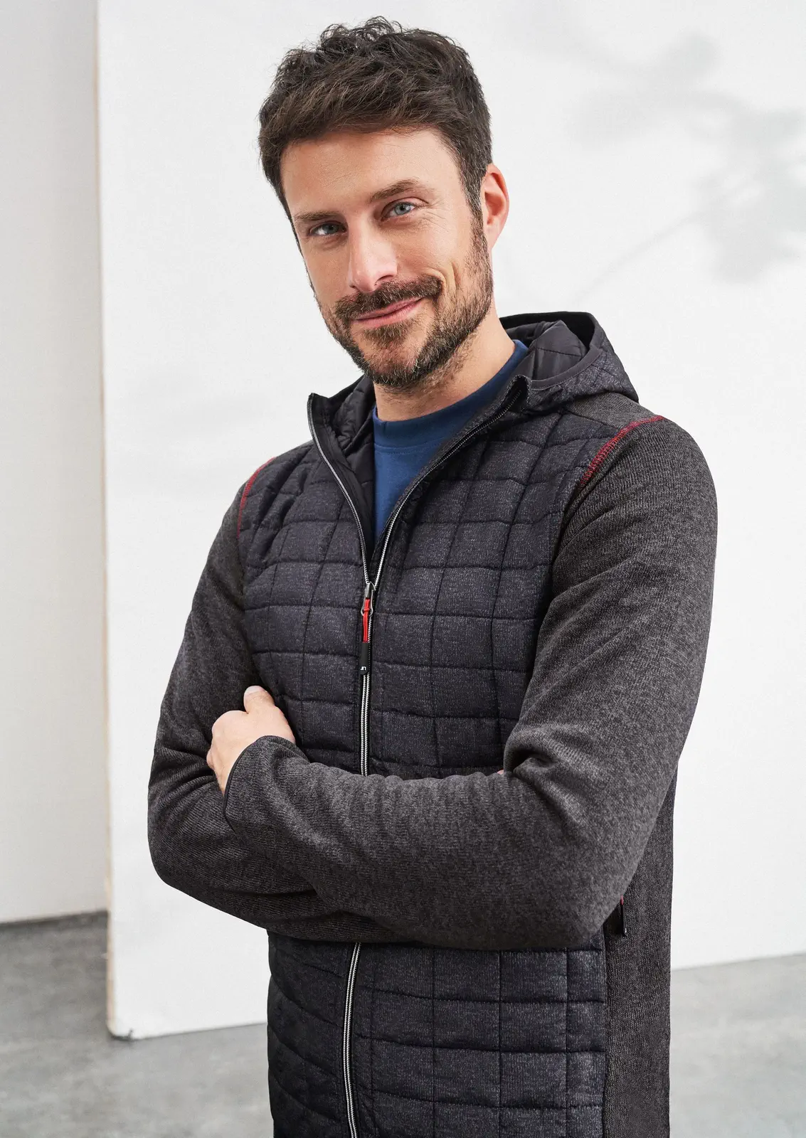 jn772-mens-knitted-hybrid-jacket-model-0 James & Nicholson Men's Knitted Hybrid Jacket