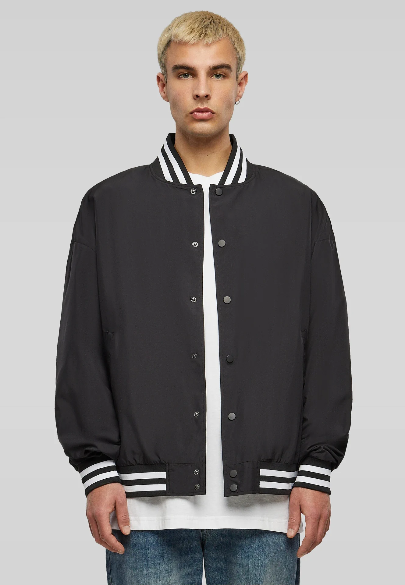 BYB-BY259-light-college-jacket-black-model-0 Build Your Brand Light College Jacket