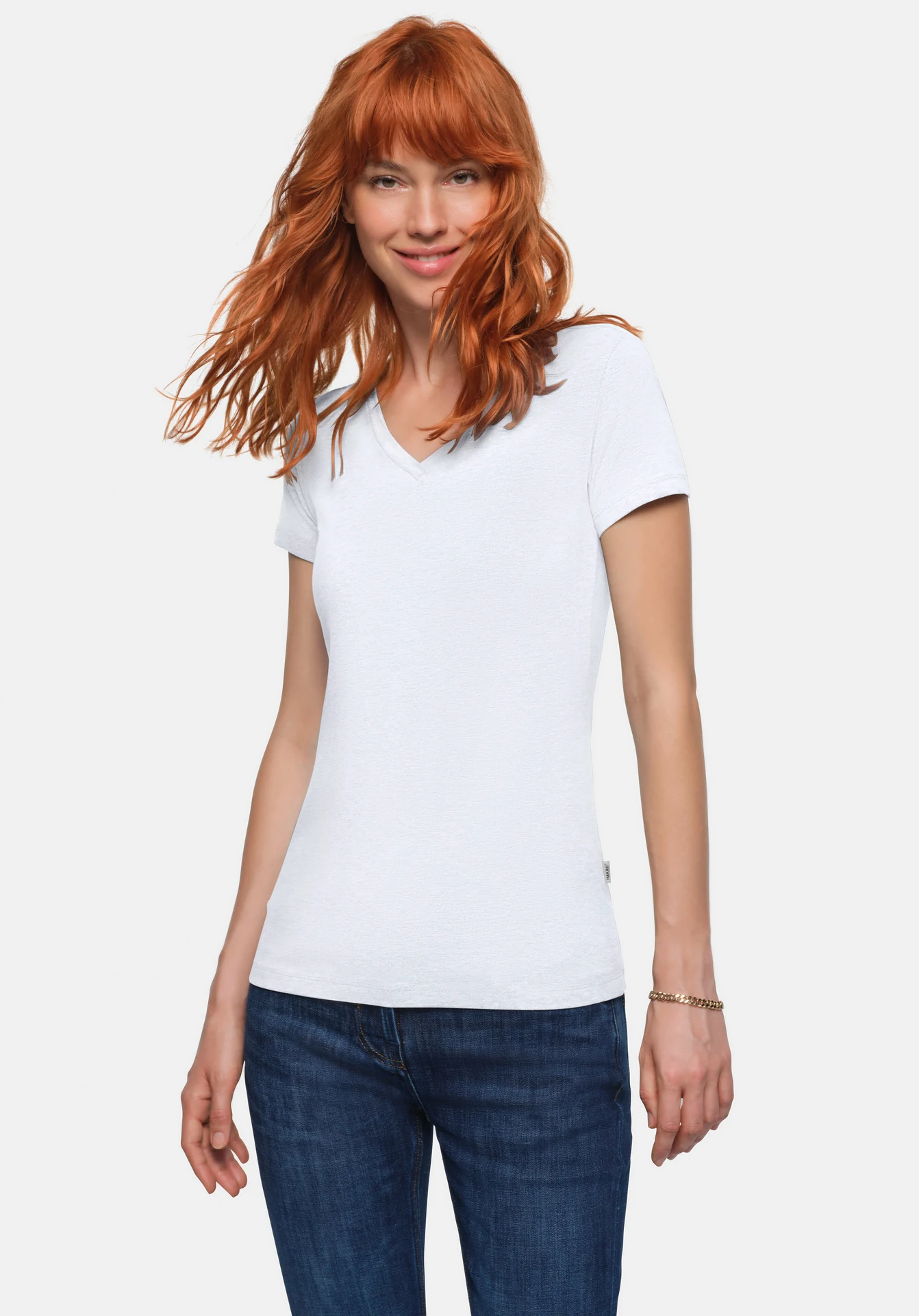 hakro-172-damen-v-shirt-stretch-weiss-model-0 HAKRO Damen-V-Shirt 172 Stretch
