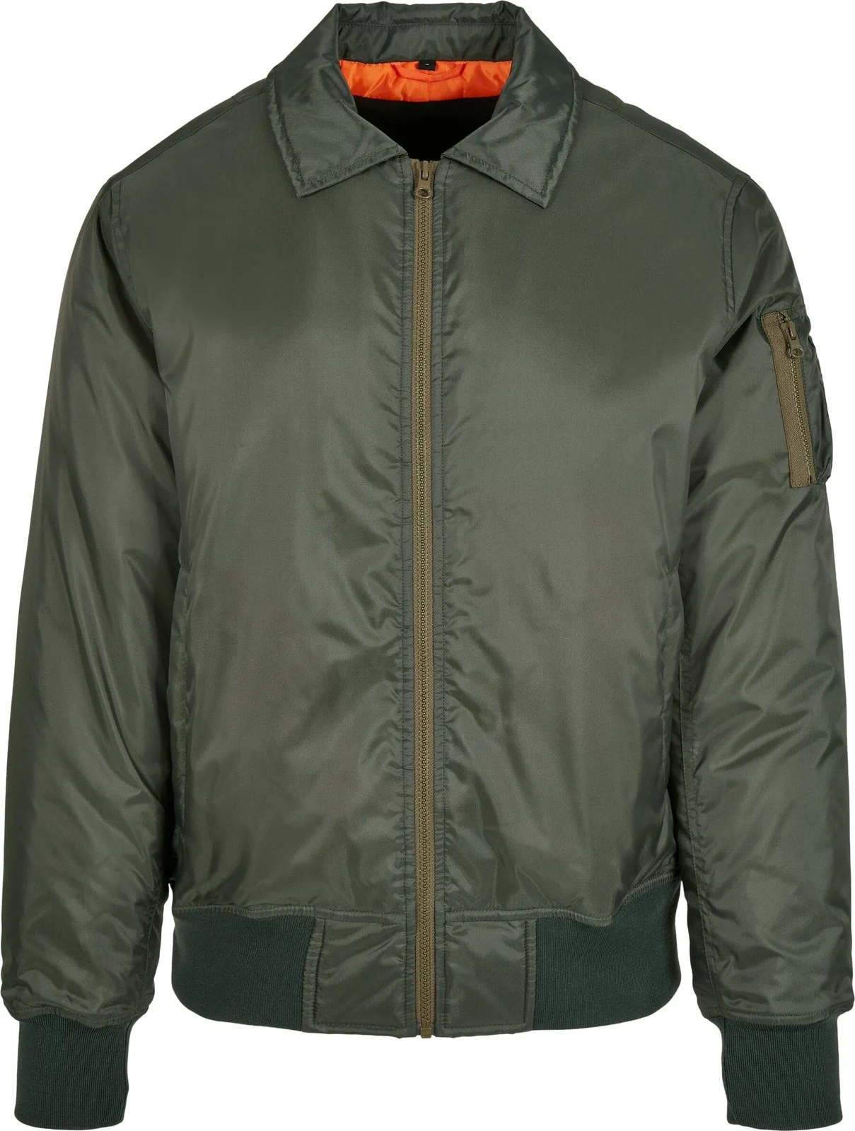 BYB-BY157-collar-bomber-jacket-darkolive-front-4 Build Your Brand Collar Bomber Jacket