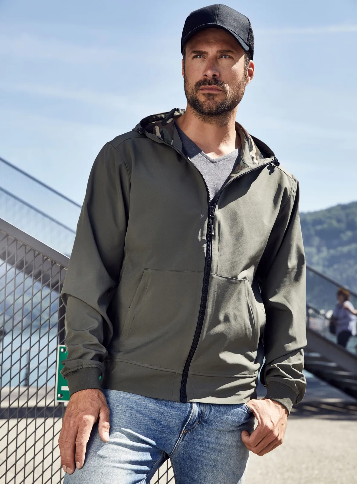 jn1146-mens-hooded-softshell-jacket-model-0 James & Nicholson Men's Hooded Softshell Jacket