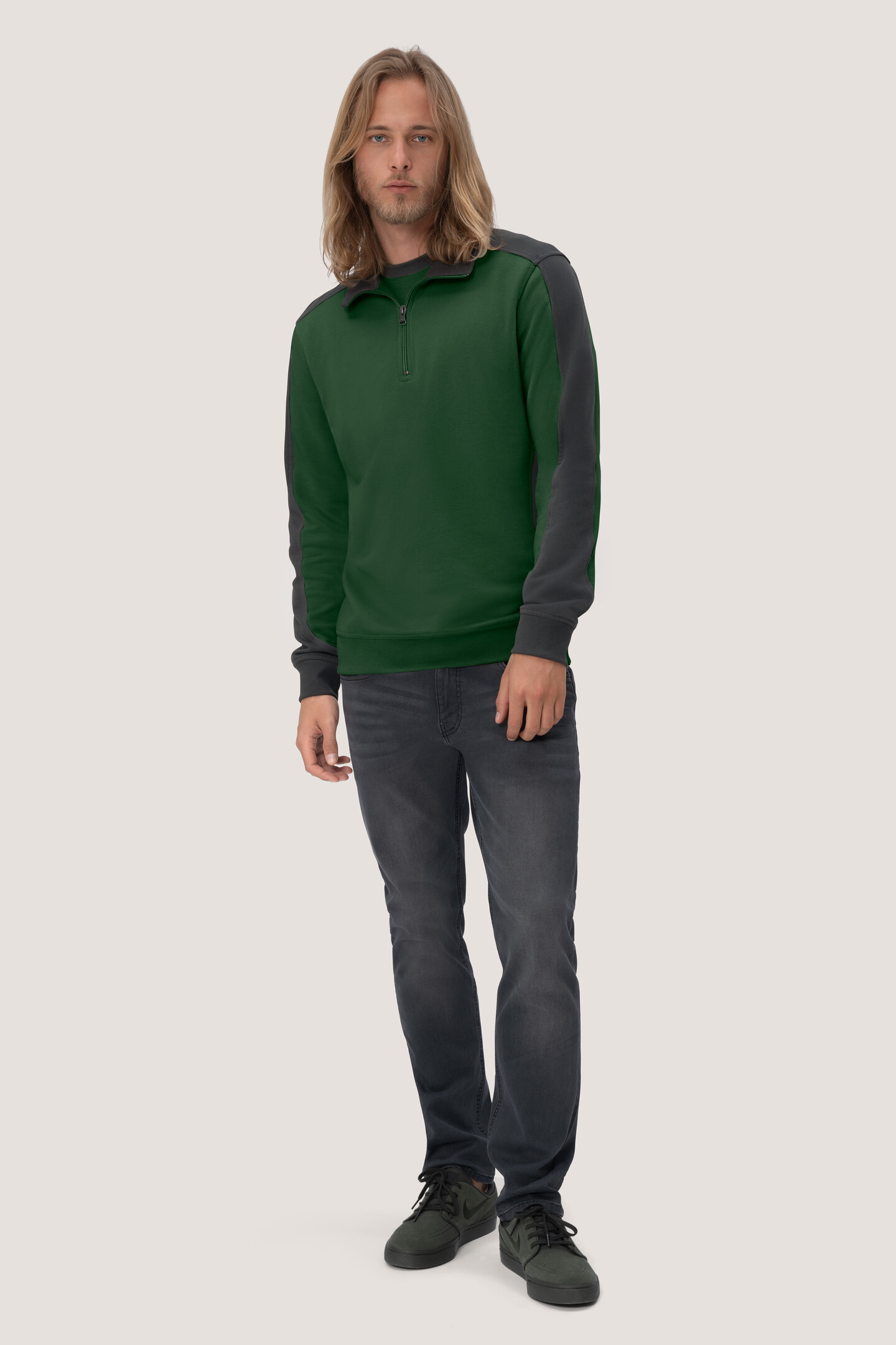 HAKRO Zip-Sweatshirt 476 Contrast Mikralinar®