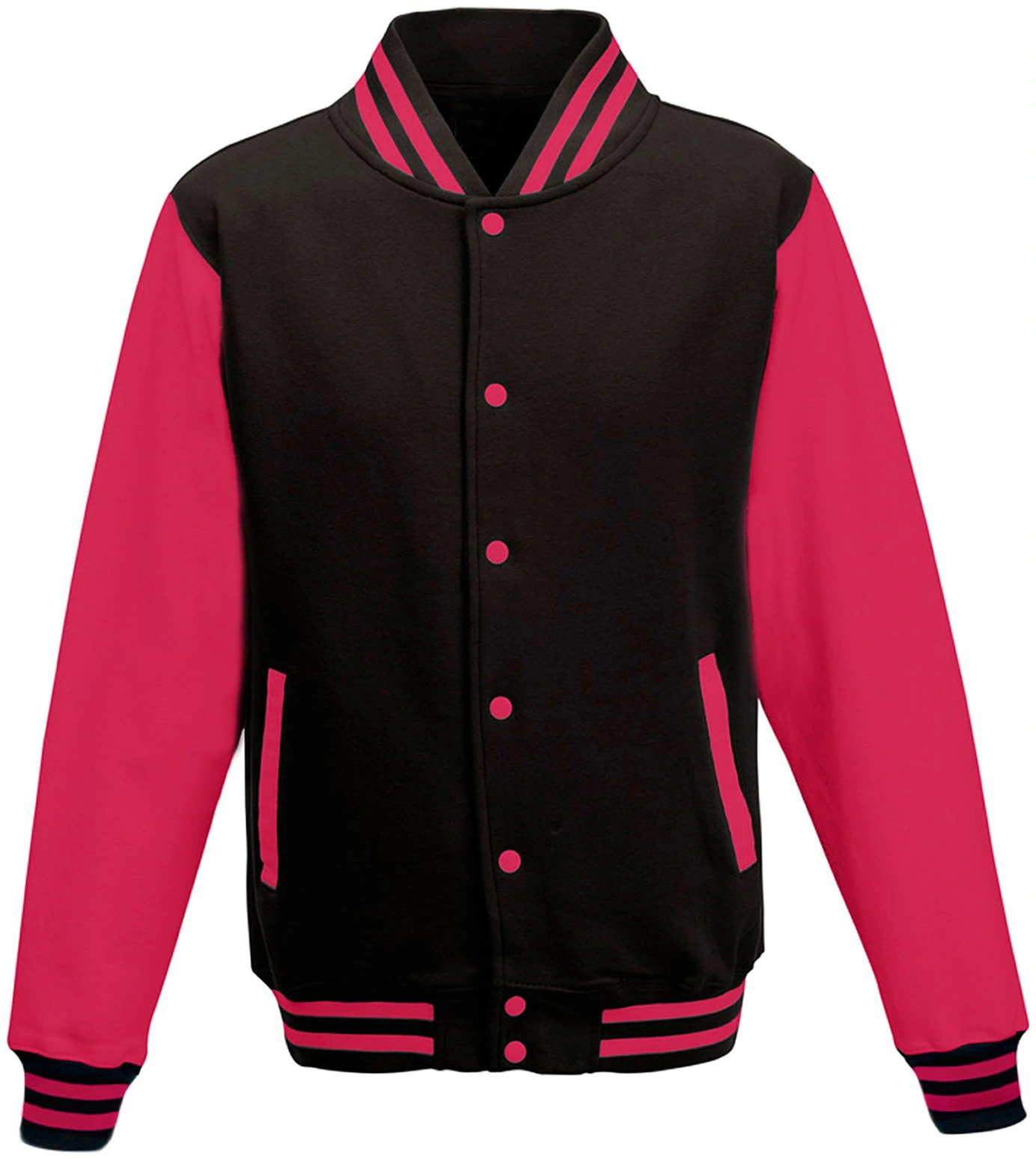 justhoods-jh043-varsity-jacket-jetblack-hotpink-front-1 Just Hoods Varsity Jacket