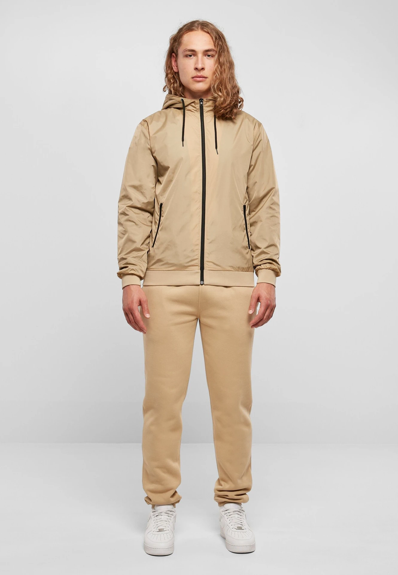 BYB-BY016-windrunner-jacket-beige-black-model-3 Build Your Brand Windrunner Jacket