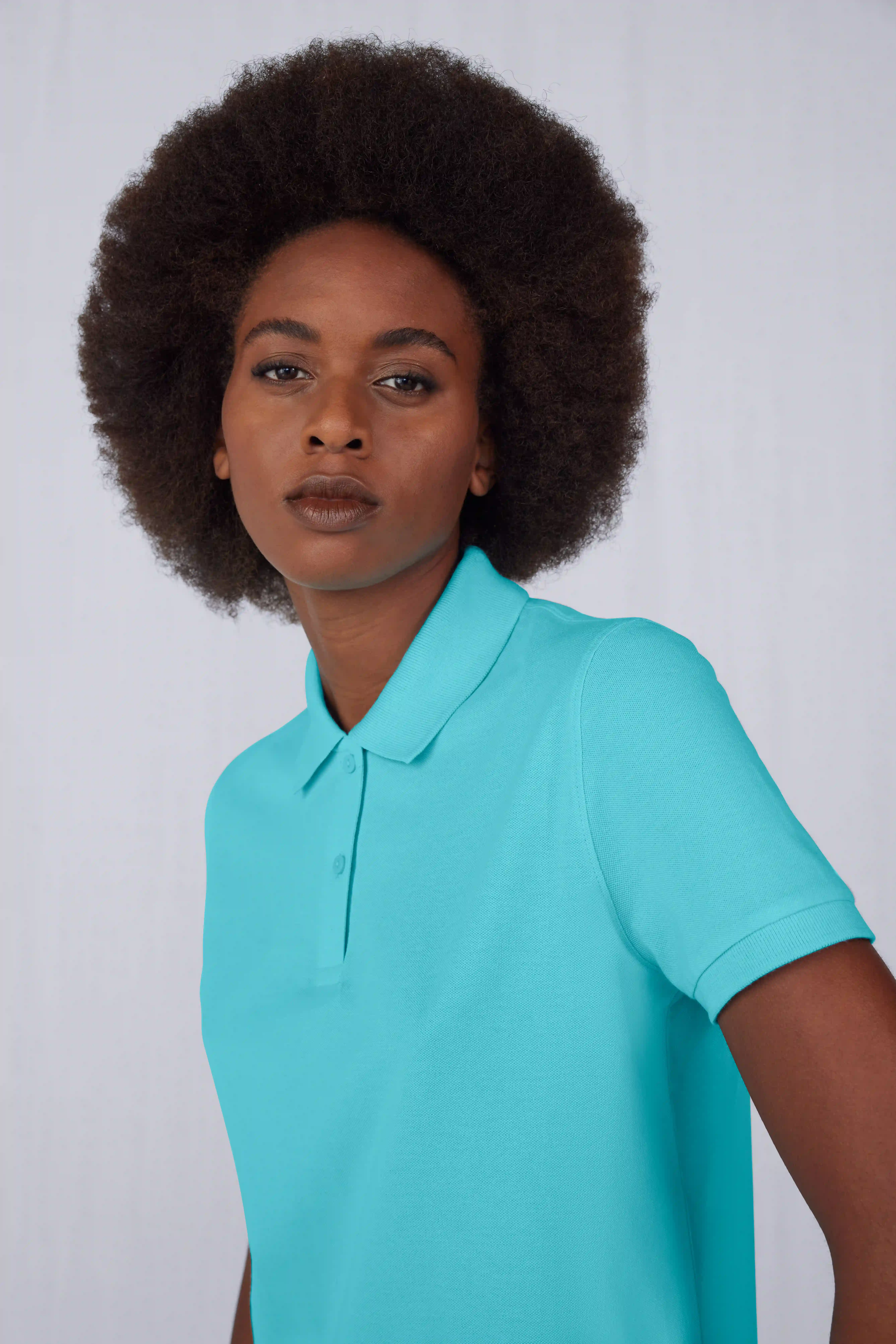 bc-pw461-my-polo-180-women-meta-turquoise-model-2 B&C My Polo 180 /Women