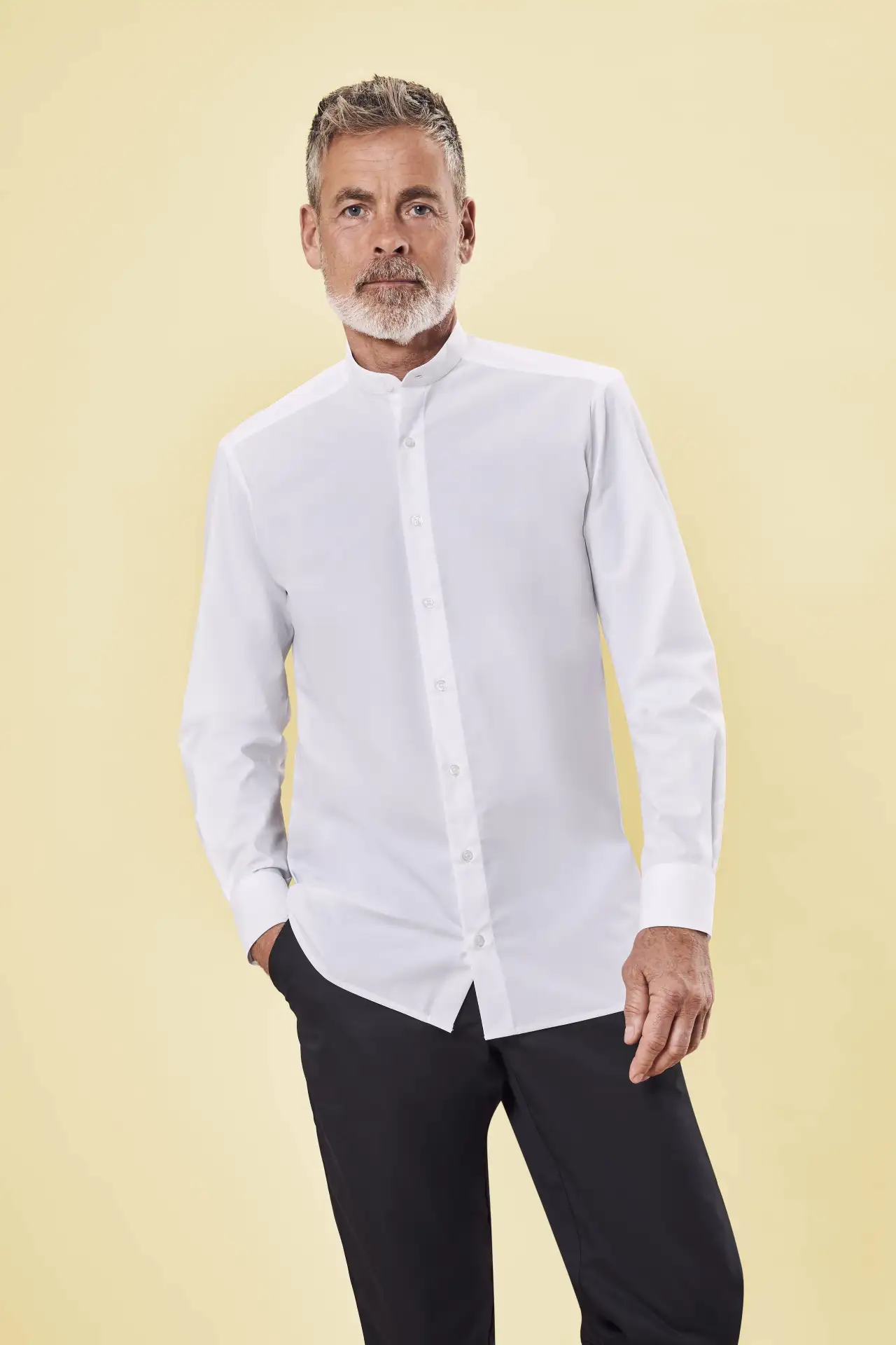 greiff-6772-h-stehkragenhemd-11-rf_1120_weiss-model-1 GREIFF Herren Stehkragenhemd BASIC Regular Fit