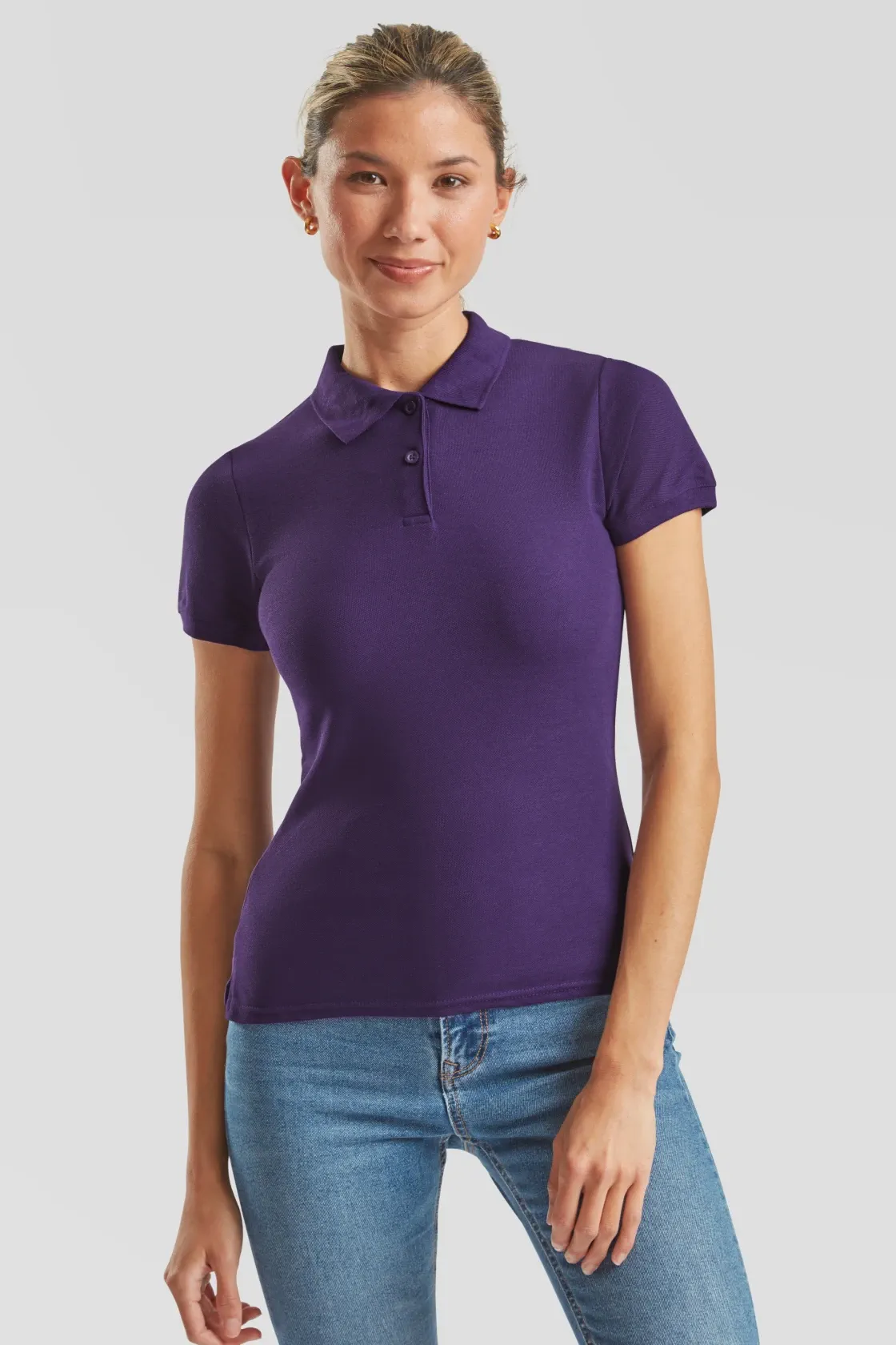 fruit-of-the-loom-63-212-0-ladies-65-35-poloshirt-purple-model-0 F.O.L. Lady-Fit 65/35 Piqué Polo