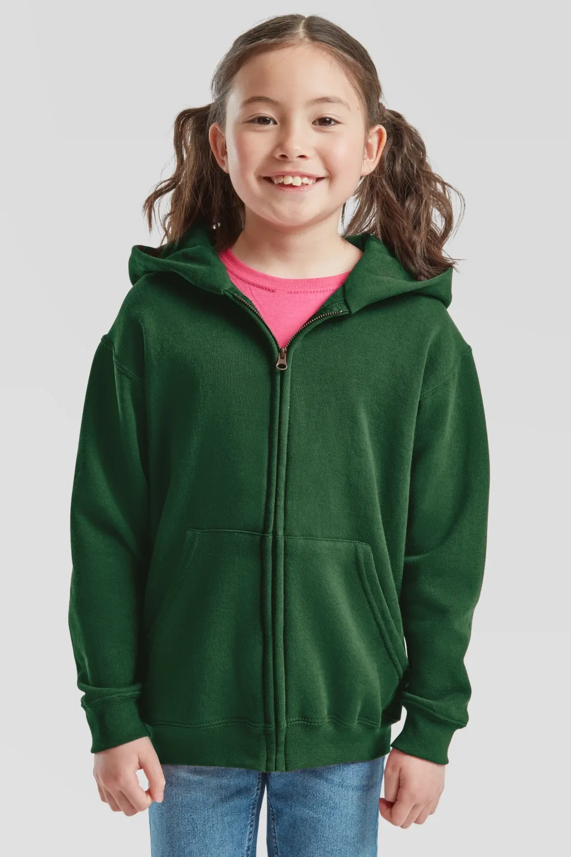fruit-of-the-loom-62-045-0-kids-classic-hooded-sweat-jacket-bottlegreen-model-0 F.O.L. Classic Hooded Sweat Jacket Kids