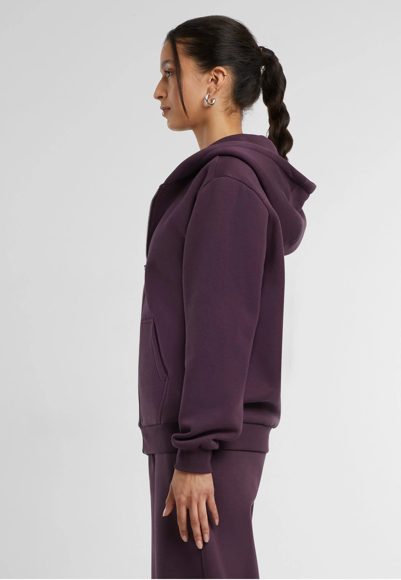 BYB-BY290-ladies-fluffy-zip-hoody-plumpurple-model-1 Build Your Brand Ladies Fluffy Zip Hoody