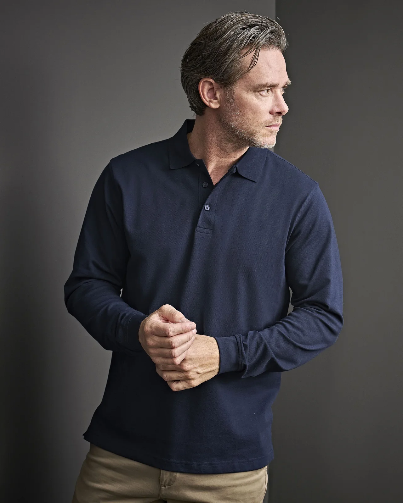 tee-jays-1406-mens-luxury-stretch-long-sleeve-poloshirt-navy-model-0 Tee Jays Men's Luxury Stretch Long Sleeve Polo