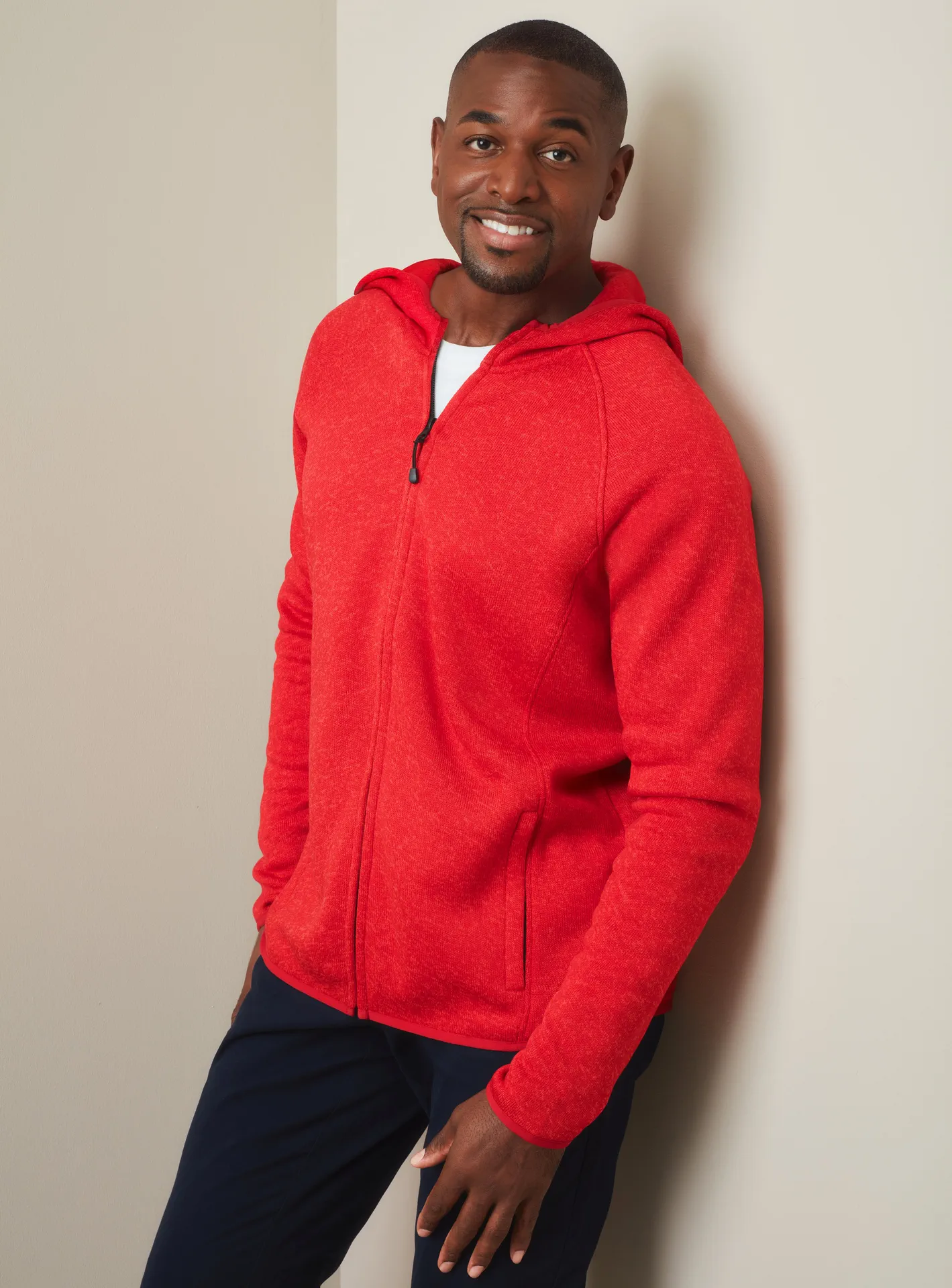 stedman-st5460-lux-knit-fleece-jacket-men-scarletredheather-model-1 Stedman Lux Hooded Knitfleece Jacket