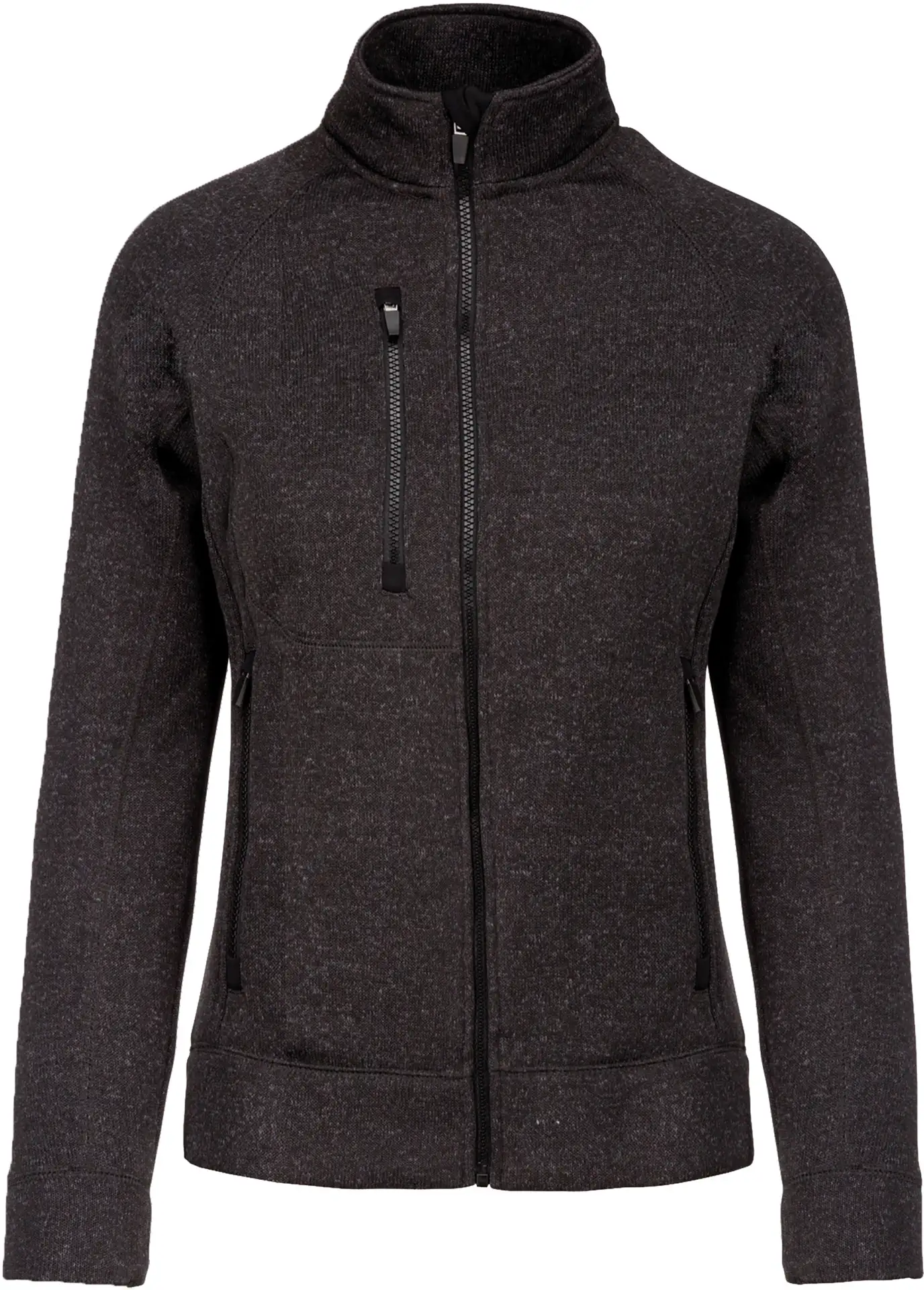 kariban-K9107-damen-melange-strickfleece-jacke-darkgreymelange-front-3 Kariban Damen Melange Strickfleece Jacke