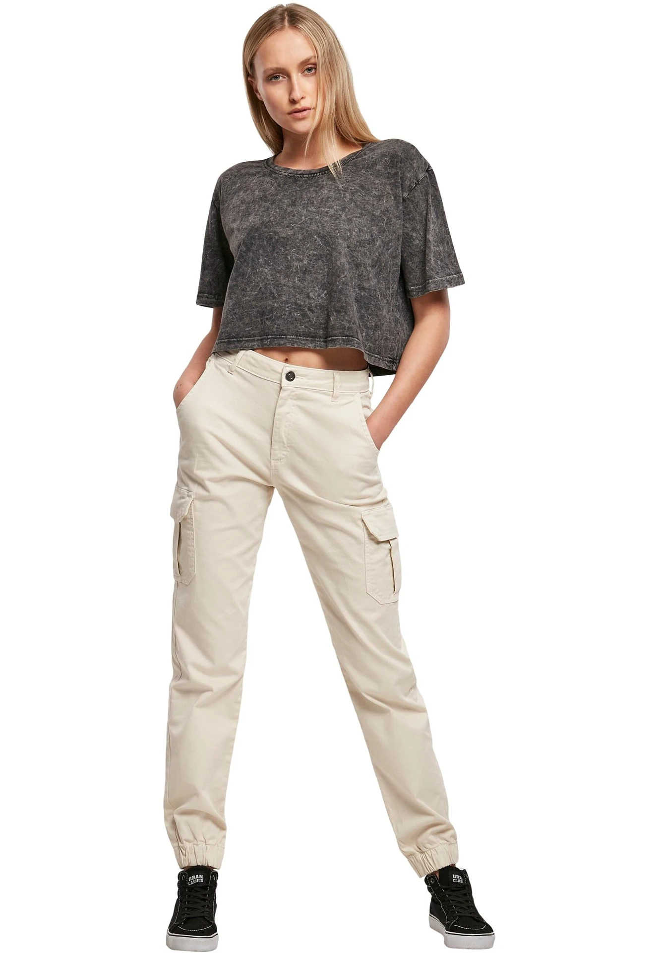 Build Your Brand Ladies Acid Washed Cropped Tee