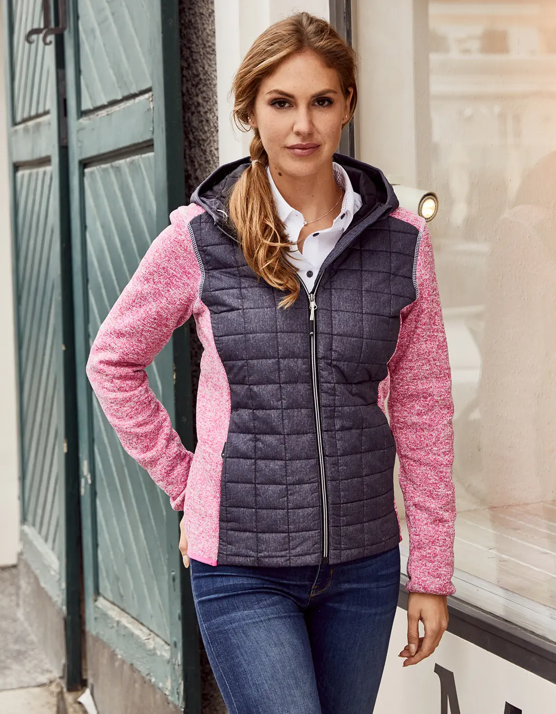 James & Nicholson Ladies Knitted Hybrid Jacket