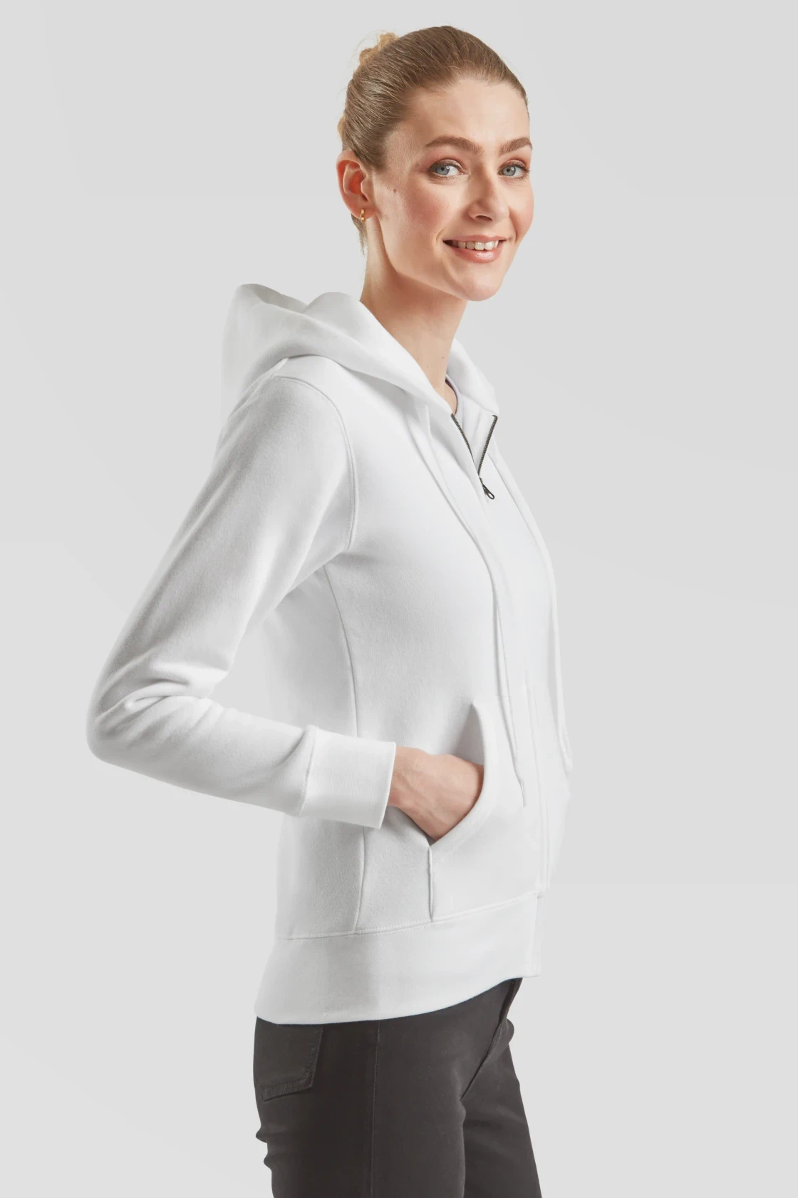 fruit-of-the-loom-62-118-0-ladies-premium-hooded-sweat-jacket-white-model-1 F.O.L. Ladies Premium Hooded Sweat Jacket