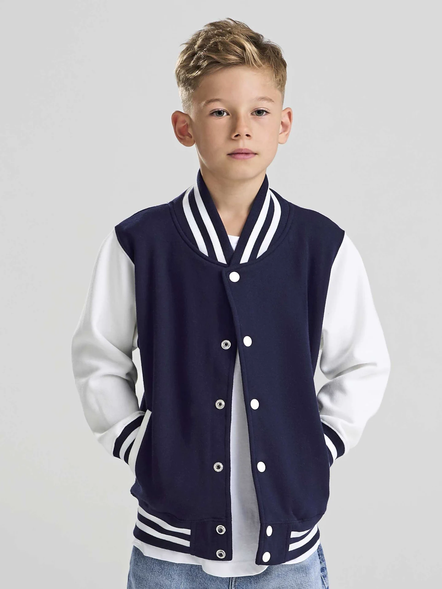 justhoods-jh043j-kids-varsity-jacket-model-0 Just Hoods Kids Varsity Jacket