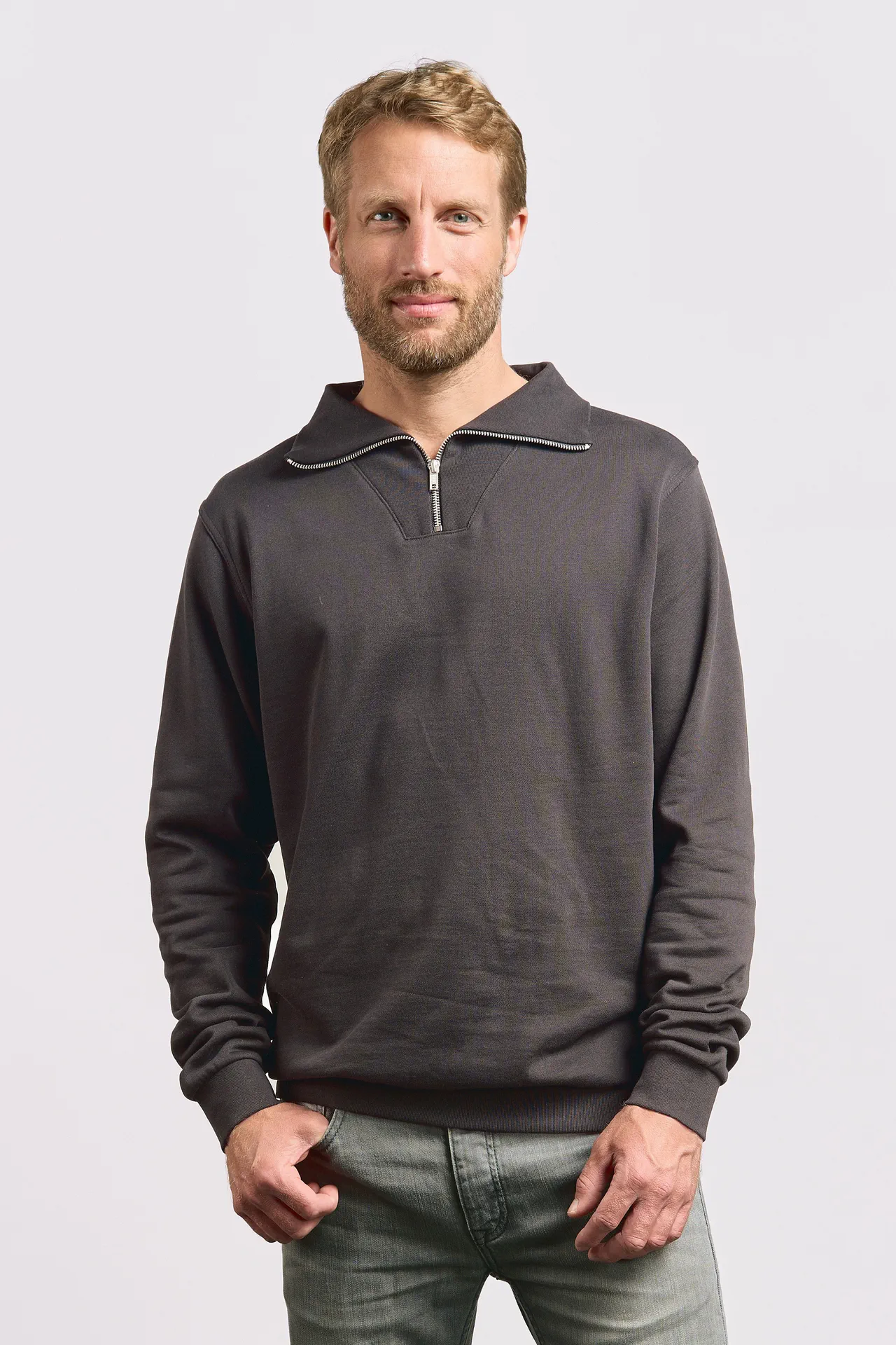 promodoro-5050-mens-new-troyer-sweater-graphite-model-0 Promodoro Men's Troyer Sweater
