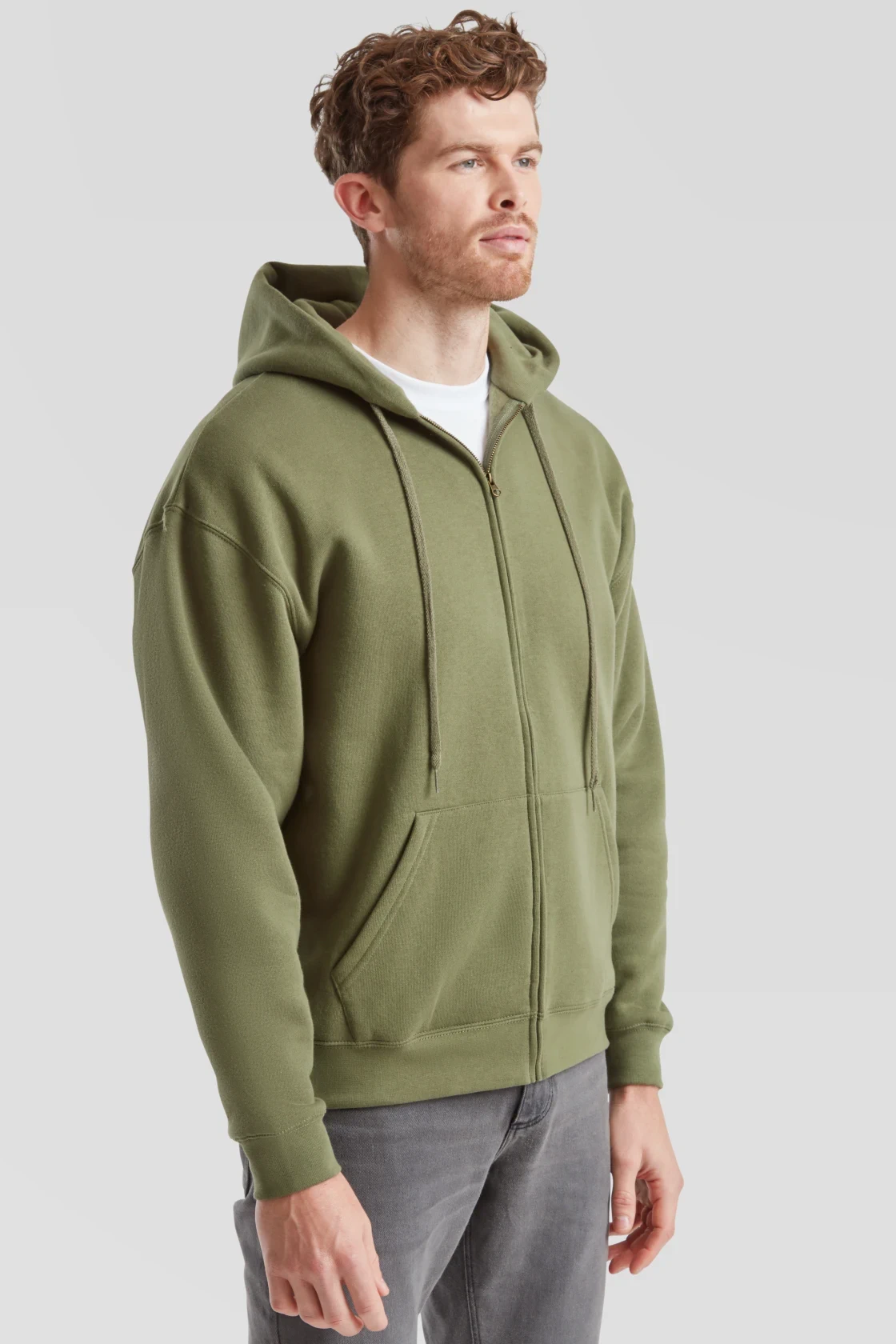 fruit-of-the-loom-62-034-0-premium-hooded-sweat-jacket-classicolive-model-1 F.O.L. Premium Hooded Sweat Jacket