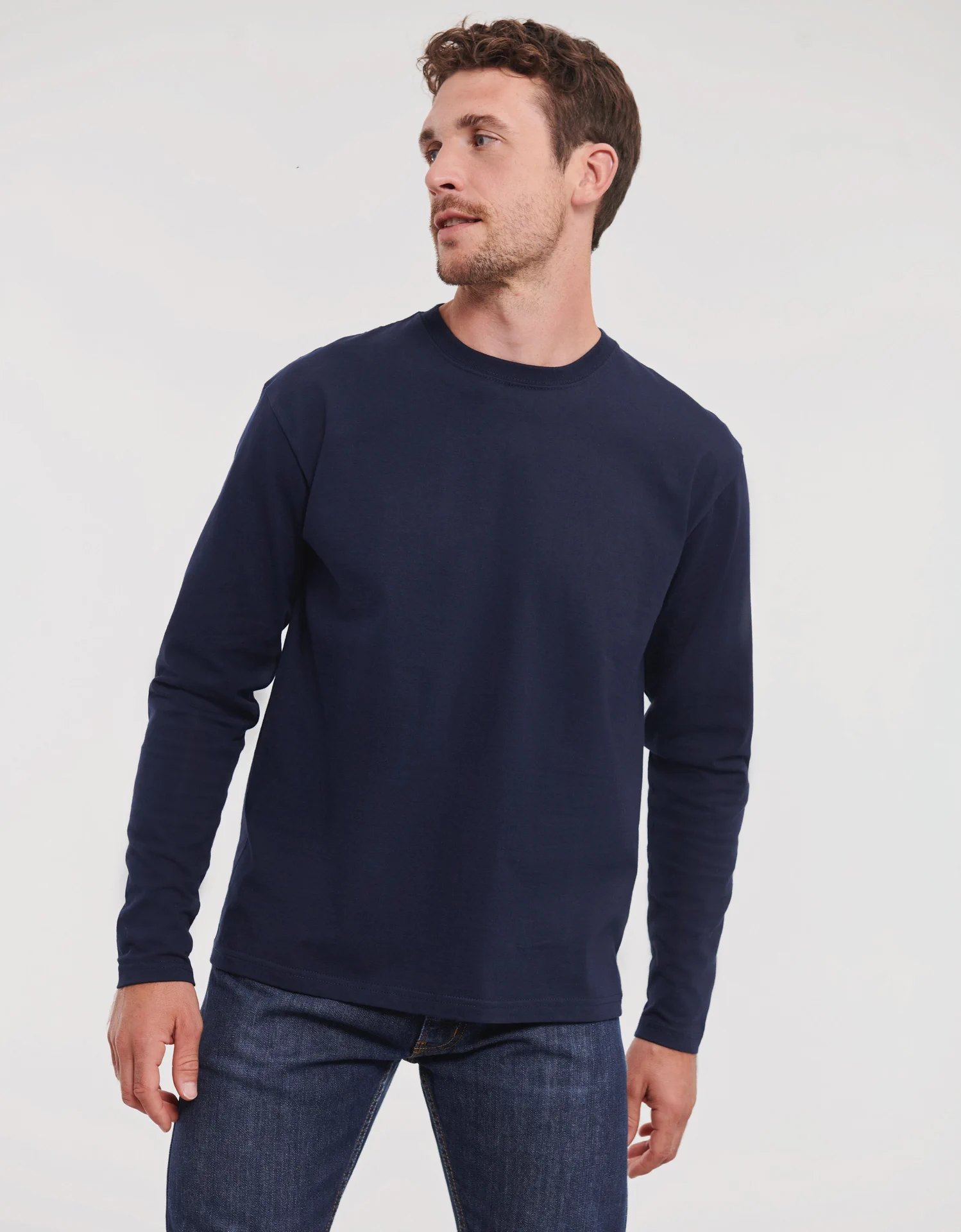 russell-r180l-authentic-classic-ls-t-shirt-frenchnavy-model-1 Russell Authentic Classic Long Sleeve T-Shirt