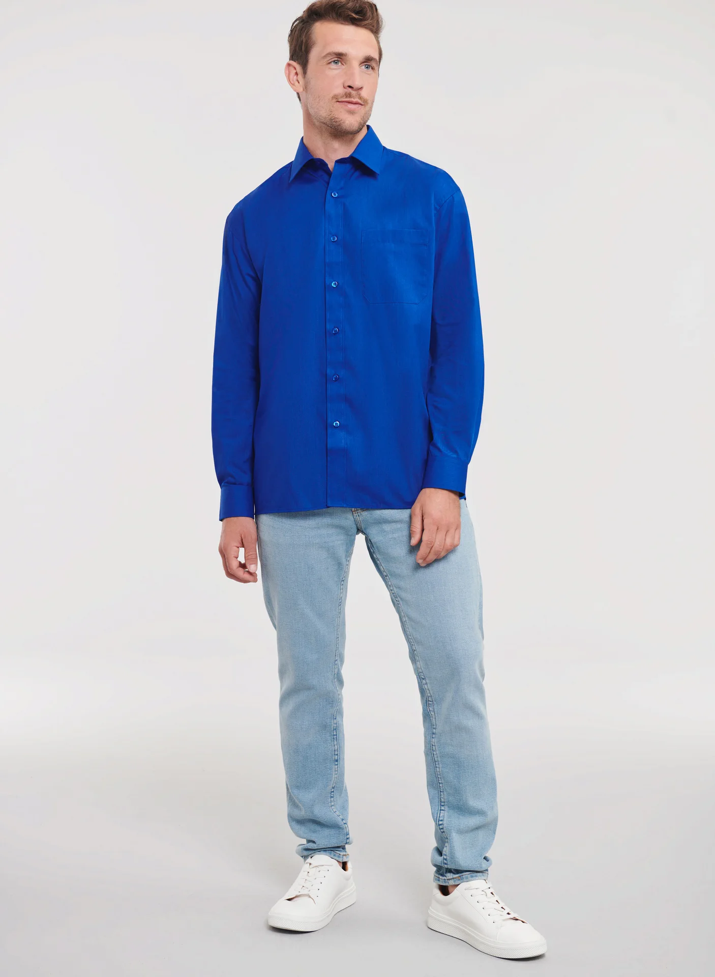 Russell Men's Long Sleeve Polycotton Easy Care Poplin Shirt