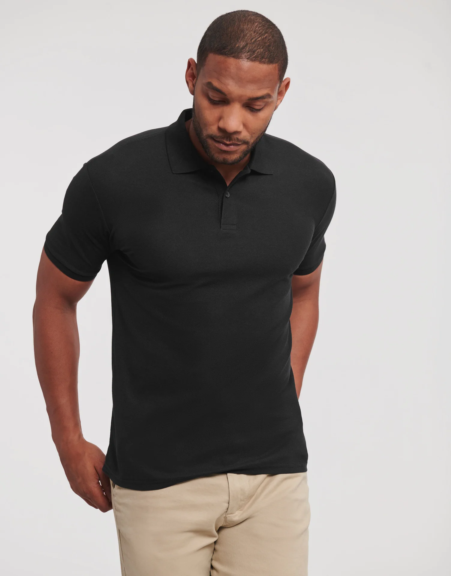 russell-r570m-authentic-eco-poloshirt-black-model-1 Russell Authentic Eco Polo