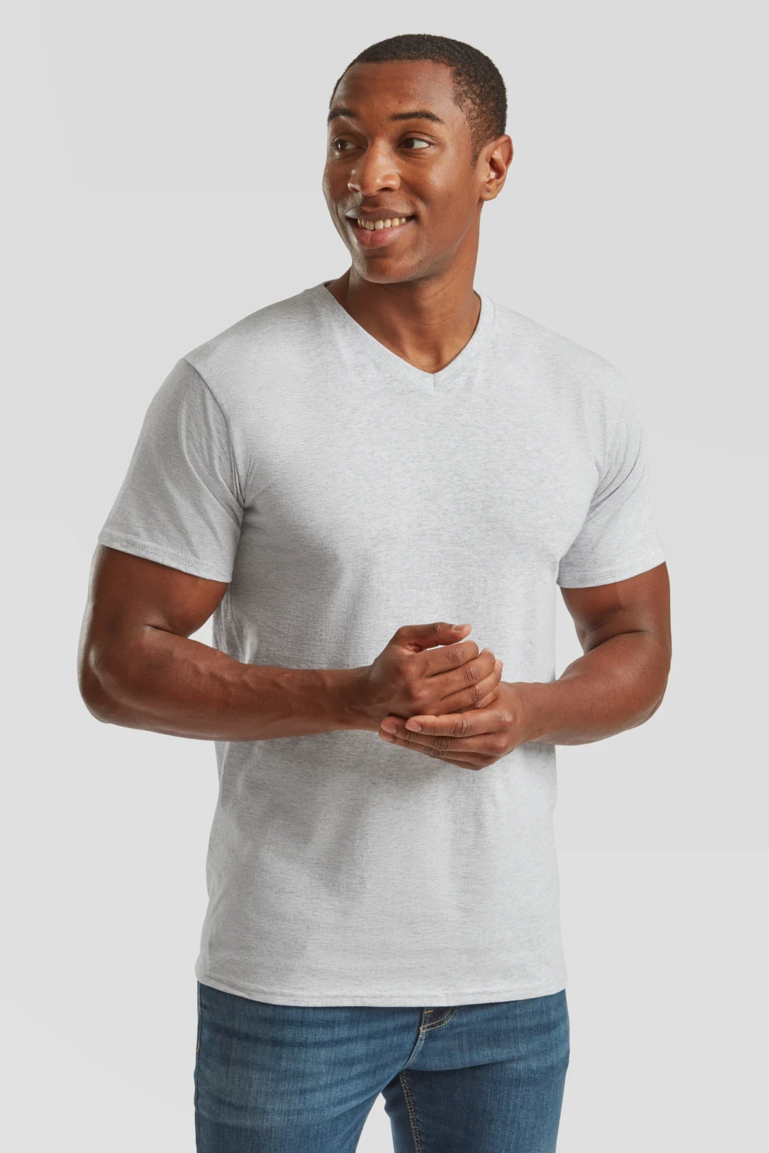 fruit-of-the-loom-61-066-0-valueweight-v-neck-t-shirt-heathergrey-model-0 F.O.L. Valueweight V-Neck T