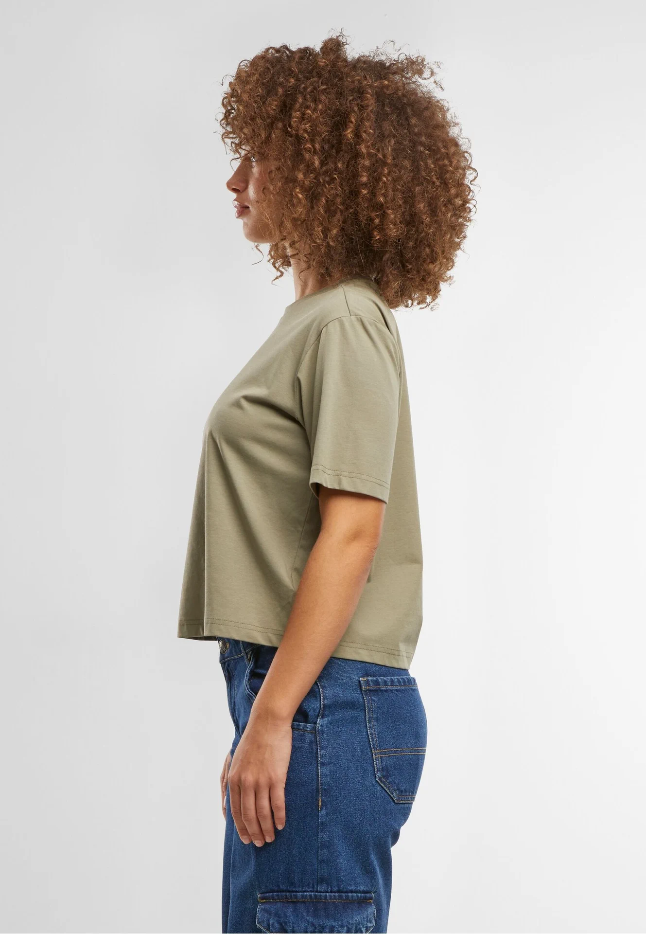 BYB-BY369-sorona-ladies-regular-boxy-t-shirt-paleolive-model-1 Build Your Brand Sorona® Ladies Regular Boxy Tee