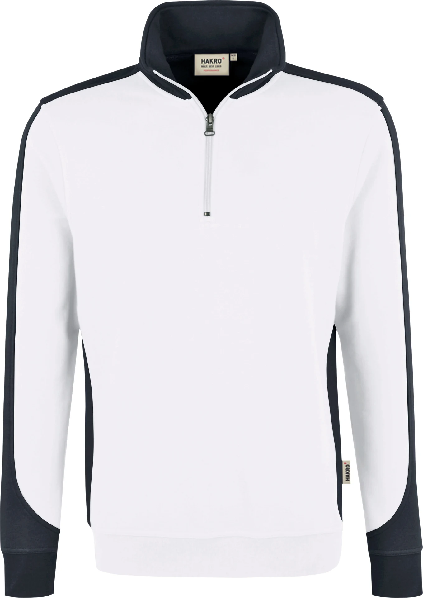 hakro-476-zip-sweatshirt-contrast-mikralinar-weiss-anthrazit-front-1 HAKRO Zip-Sweatshirt 476 Contrast Mikralinar®