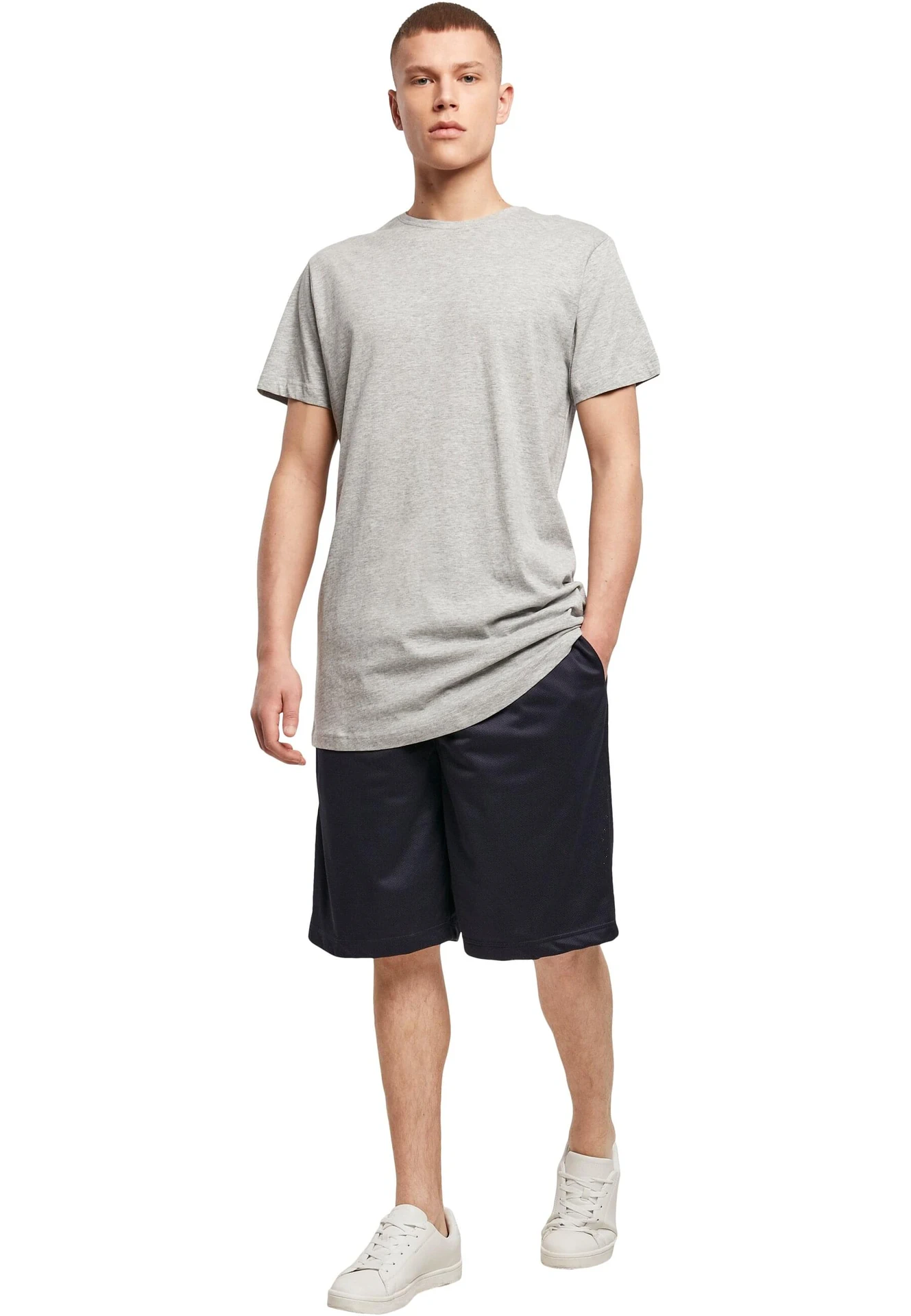BYB-BY028-shaped-long-t-shirt-heathergrey-model-3 Build Your Brand Shaped Long Tee