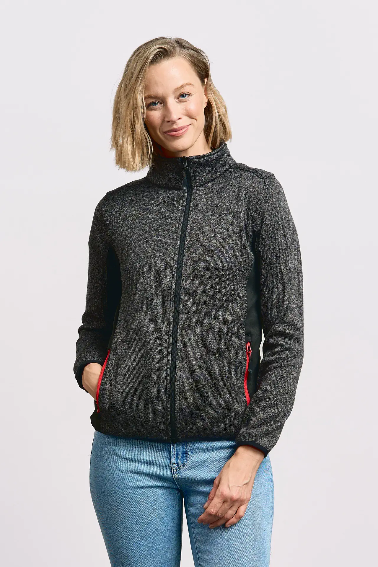 promodoro-7705-womens-knit-jacket-workwear-heathergraphite-model-0 Promodoro Women's Knit Jacket Workwear